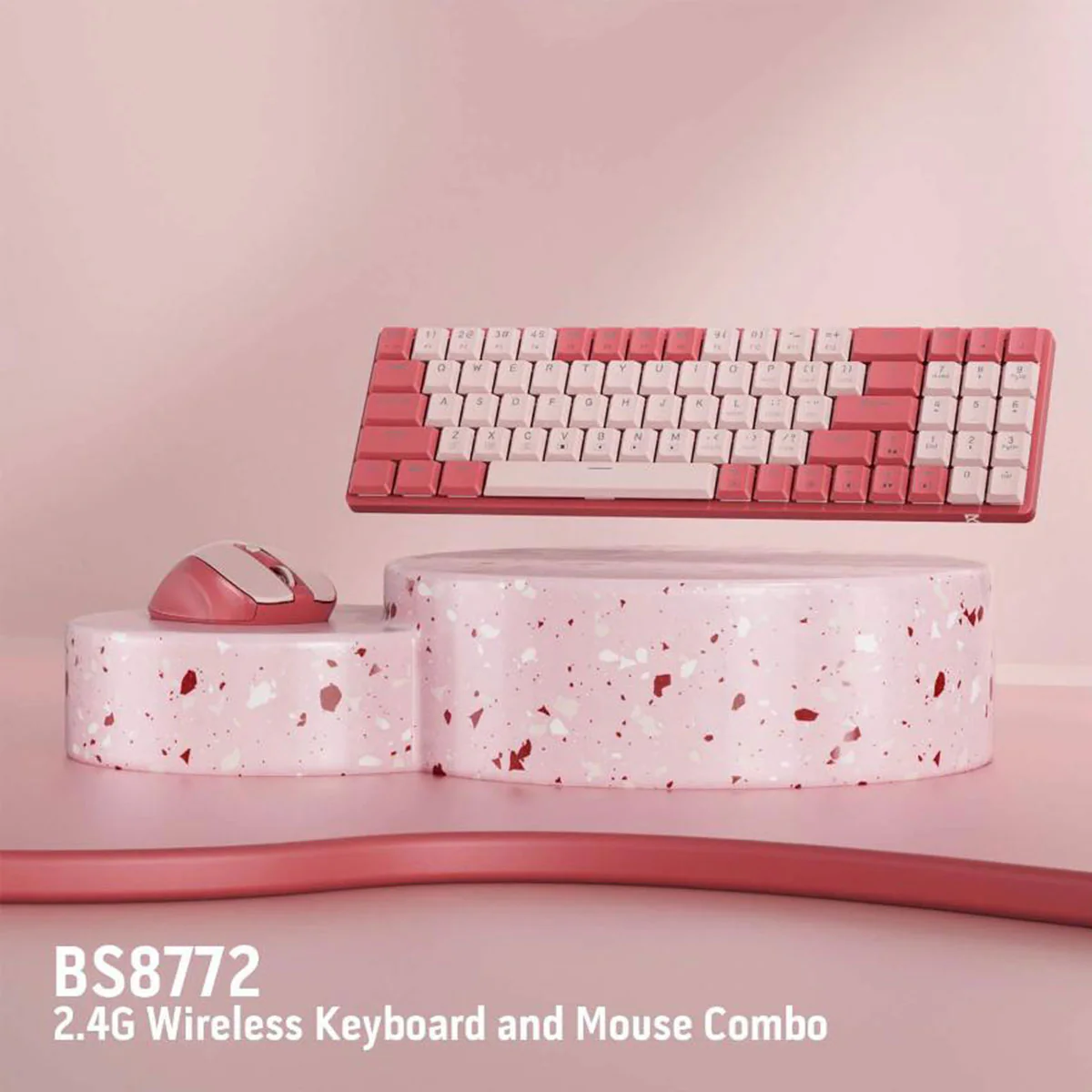 Redragon BS-8772 2.4G Wireless Mechanical Keyboard & Mouse Combo (Red/Pink, Grey/White, Cream/Blue) - Image 3