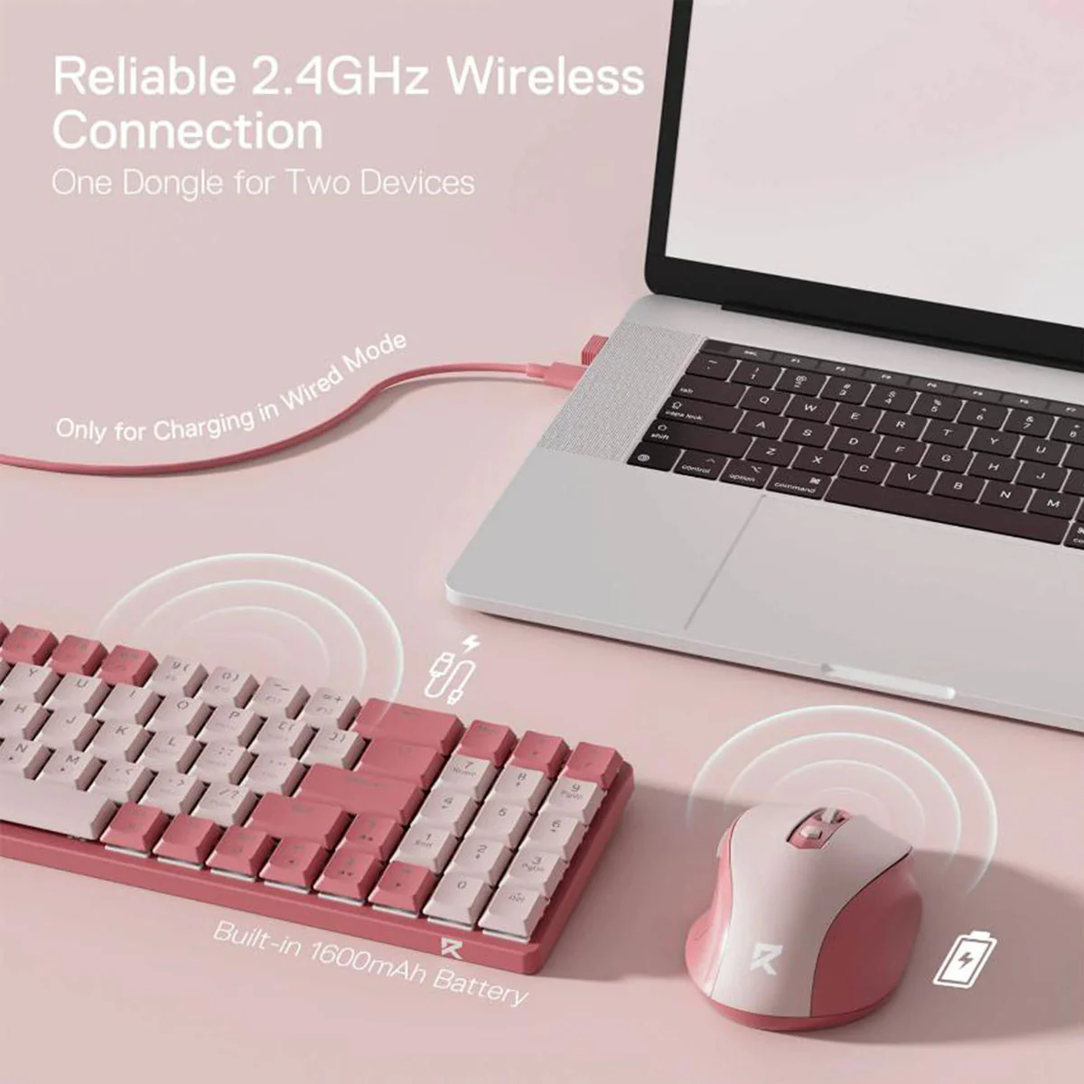 Redragon BS-8772 2.4G Wireless Mechanical Keyboard & Mouse Combo (Red/Pink, Grey/White, Cream/Blue) - Image 5