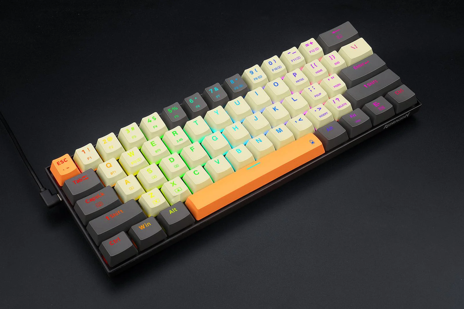 Redragon Caraxes Pro Exclusive X1.2 Big Keycap RGB Mechanical Keyboard (Dust-Proof Red Switch) (Cream-Gray-Orange) (K644CG0-RGB-PRO)