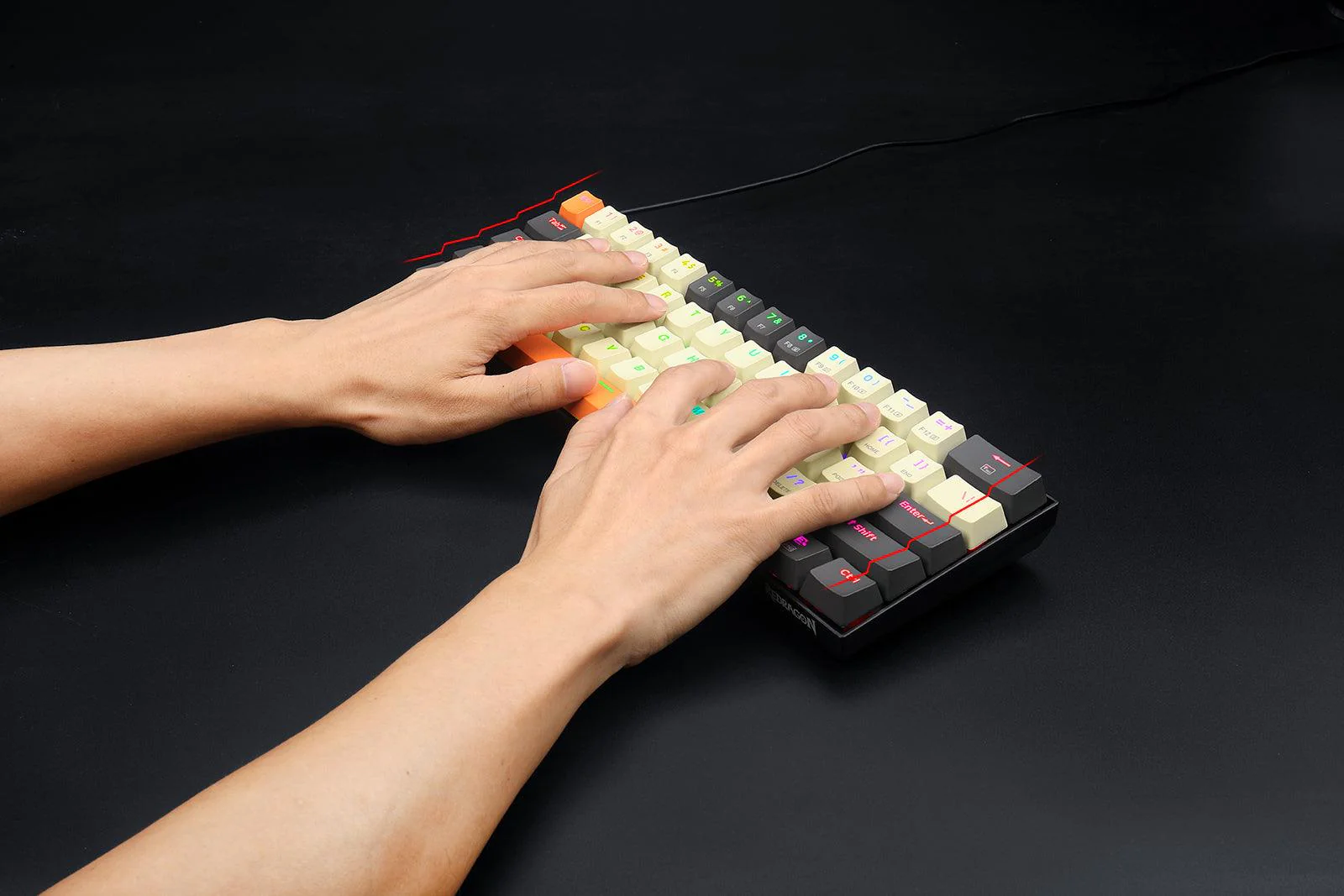 Redragon Caraxes Pro Exclusive X1.2 Big Keycap RGB Mechanical Keyboard (Dust-Proof Red Switch) (Cream-Gray-Orange) (K644CG0-RGB-PRO) - Image 3