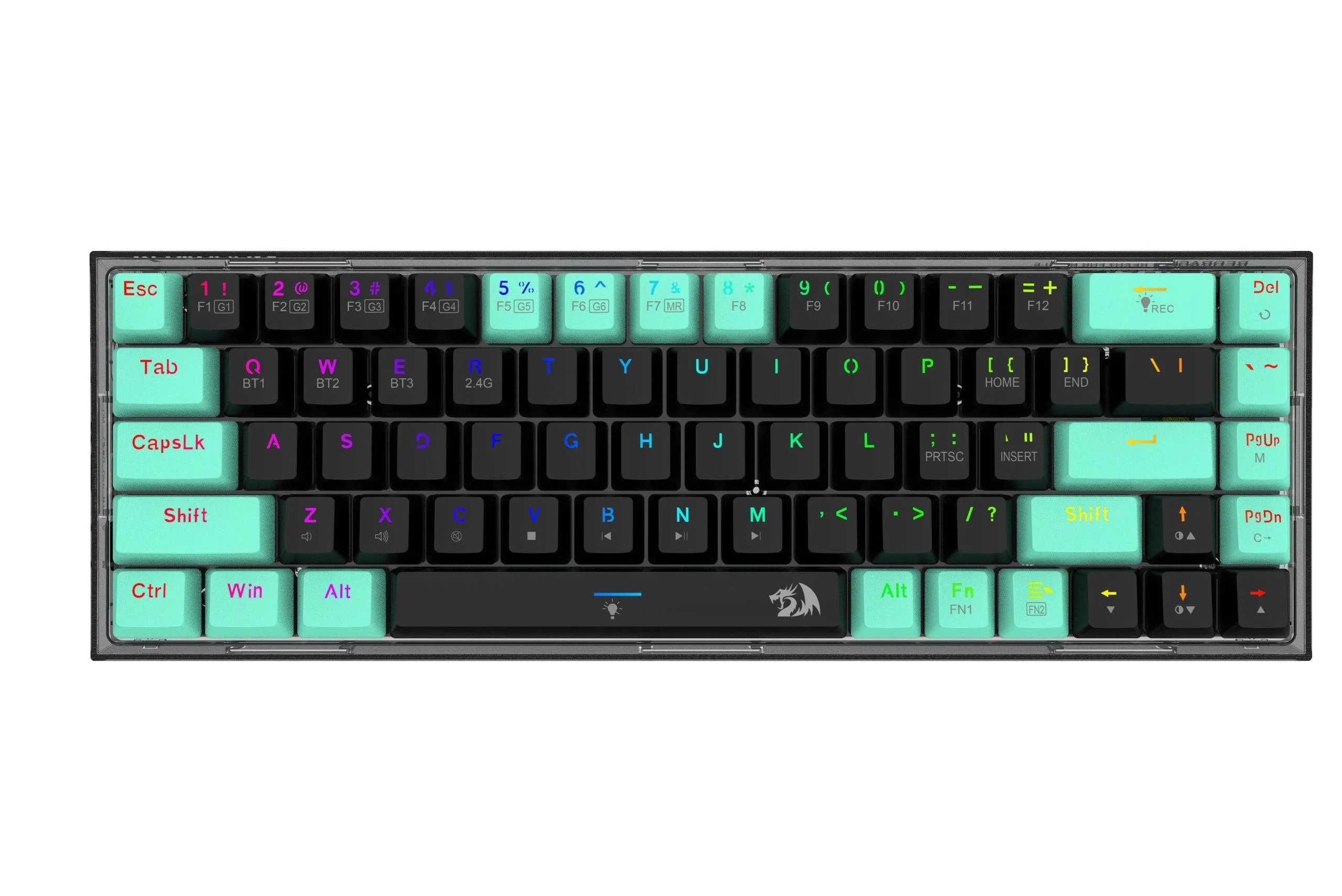 Redragon Castor Pro Wired/2.4G/BT 68-Keys RGB Gaming Keyboard - Yellow Switch (Black/Green) (K631RGB-PRO-BG)