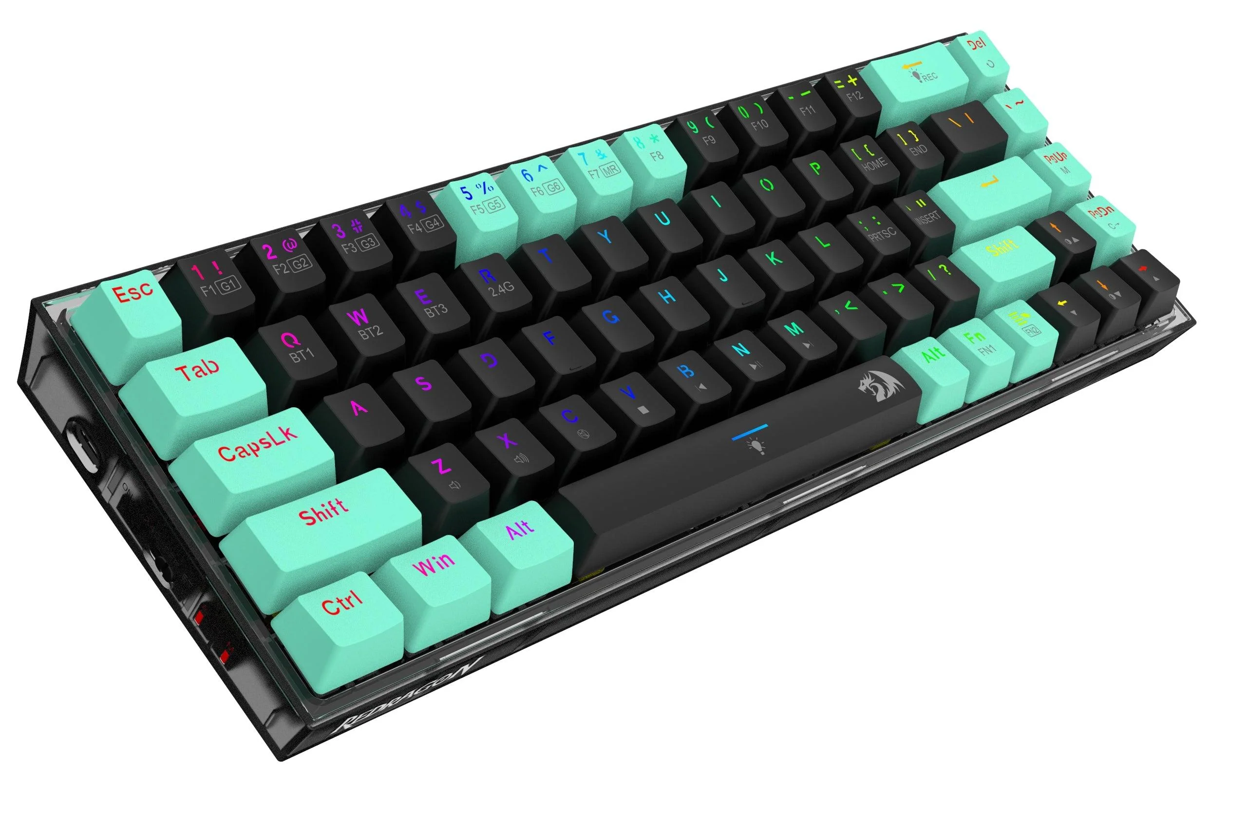 Redragon Castor Pro Wired/2.4G/BT 68-Keys RGB Gaming Keyboard - Yellow Switch (Black/Green) (K631RGB-PRO-BG) - Image 4