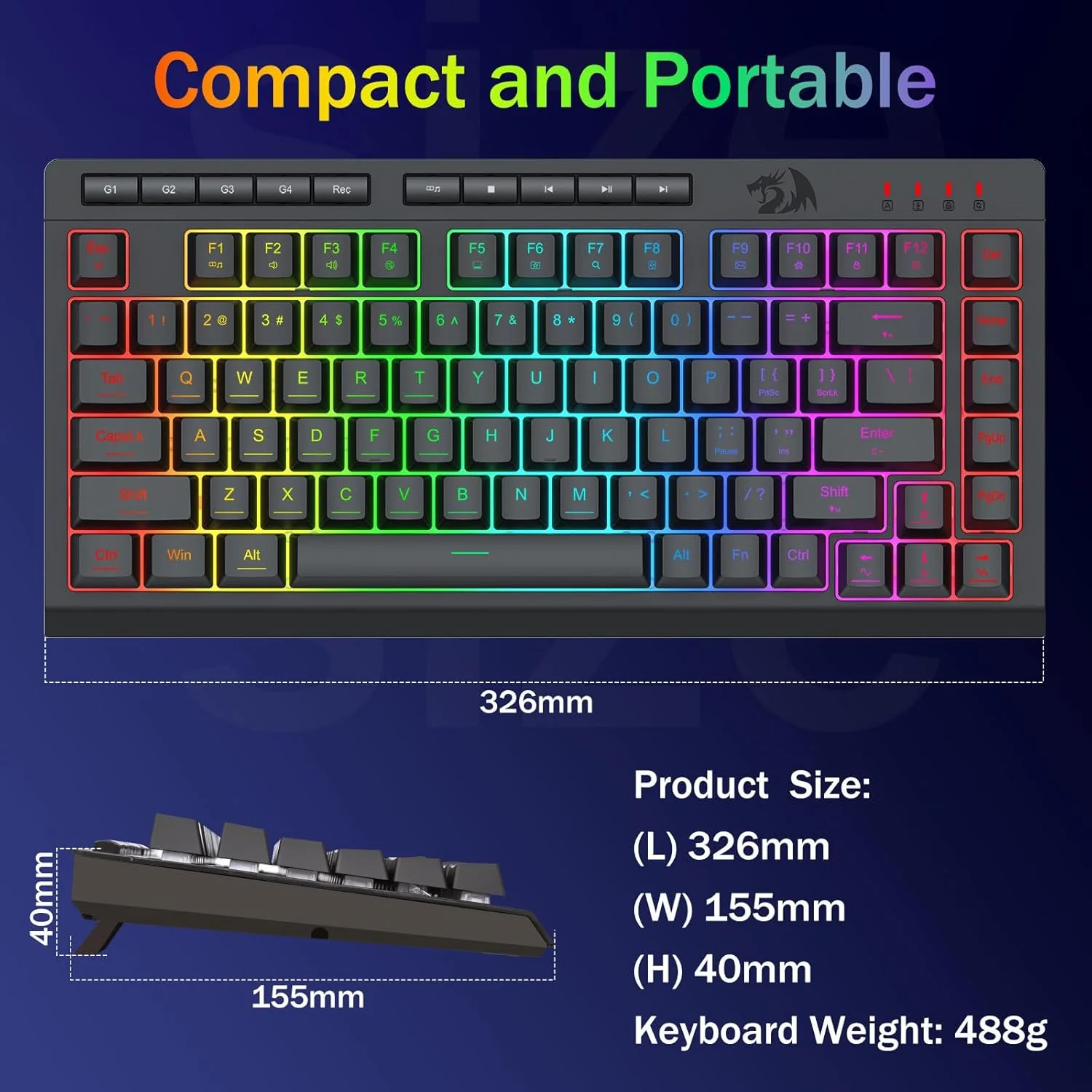 Redragon Crescent K524-RGB 75% Wired Gaming Keyboard With Macro Keys - Image 8