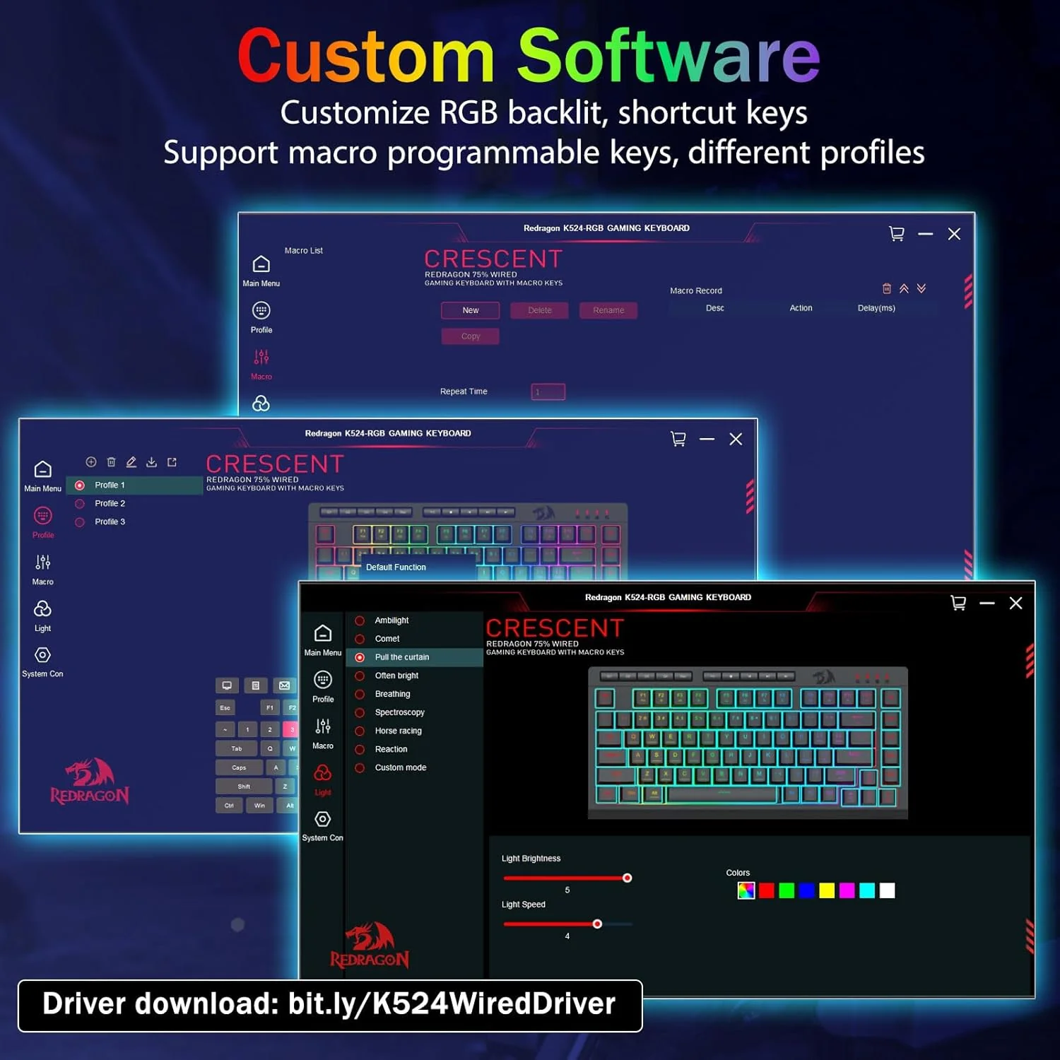 Redragon Crescent K524-RGB 75% Wired Gaming Keyboard With Macro Keys - Image 9