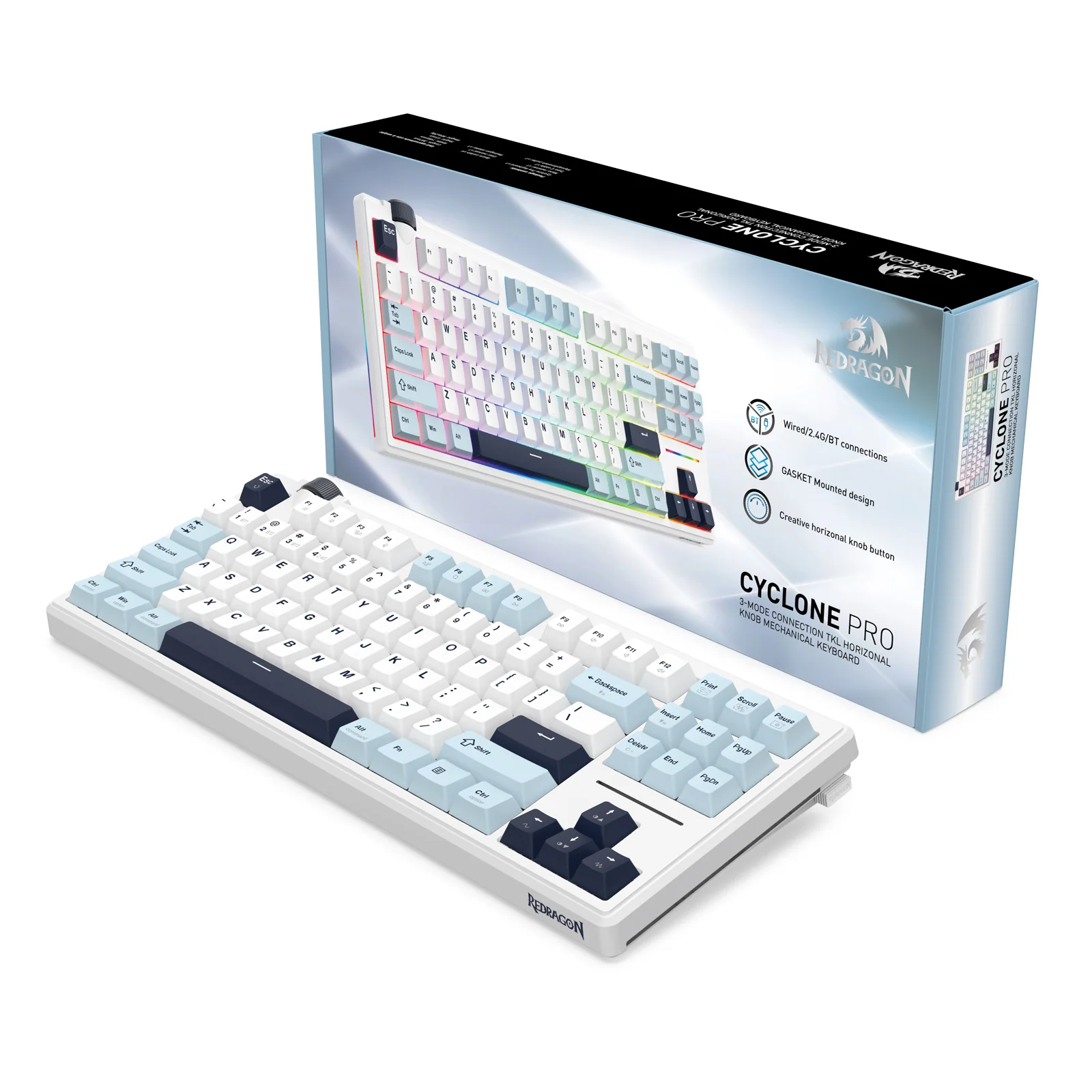 Redragon Cyclone Pro K716 RGB Hot-Swappable Gasket Mounted TKL Horizontal Knob Mechanical Keyboard (RPC Linear Switch) (White/Light Blue/Dark Blue) - Image 15