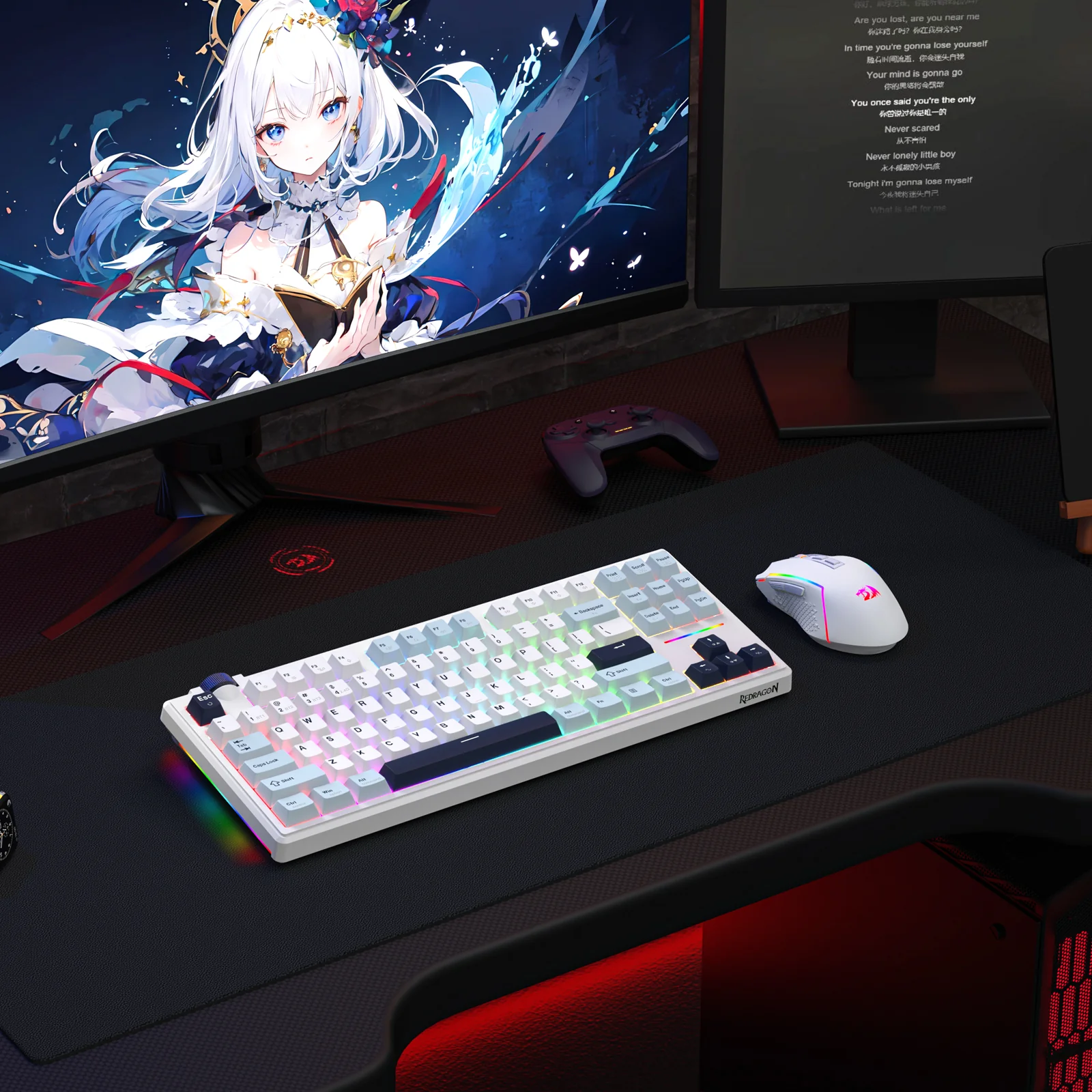 Redragon Cyclone Pro K716 RGB Hot-Swappable Gasket Mounted TKL Horizontal Knob Mechanical Keyboard (RPC Linear Switch) (White/Light Blue/Dark Blue) - Image 2