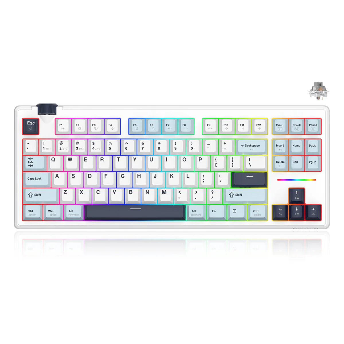 Redragon Cyclone Pro K716 RGB Hot-Swappable Gasket Mounted TKL Horizontal Knob Mechanical Keyboard (RPC Linear Switch) (White/Light Blue/Dark Blue) - Image 20