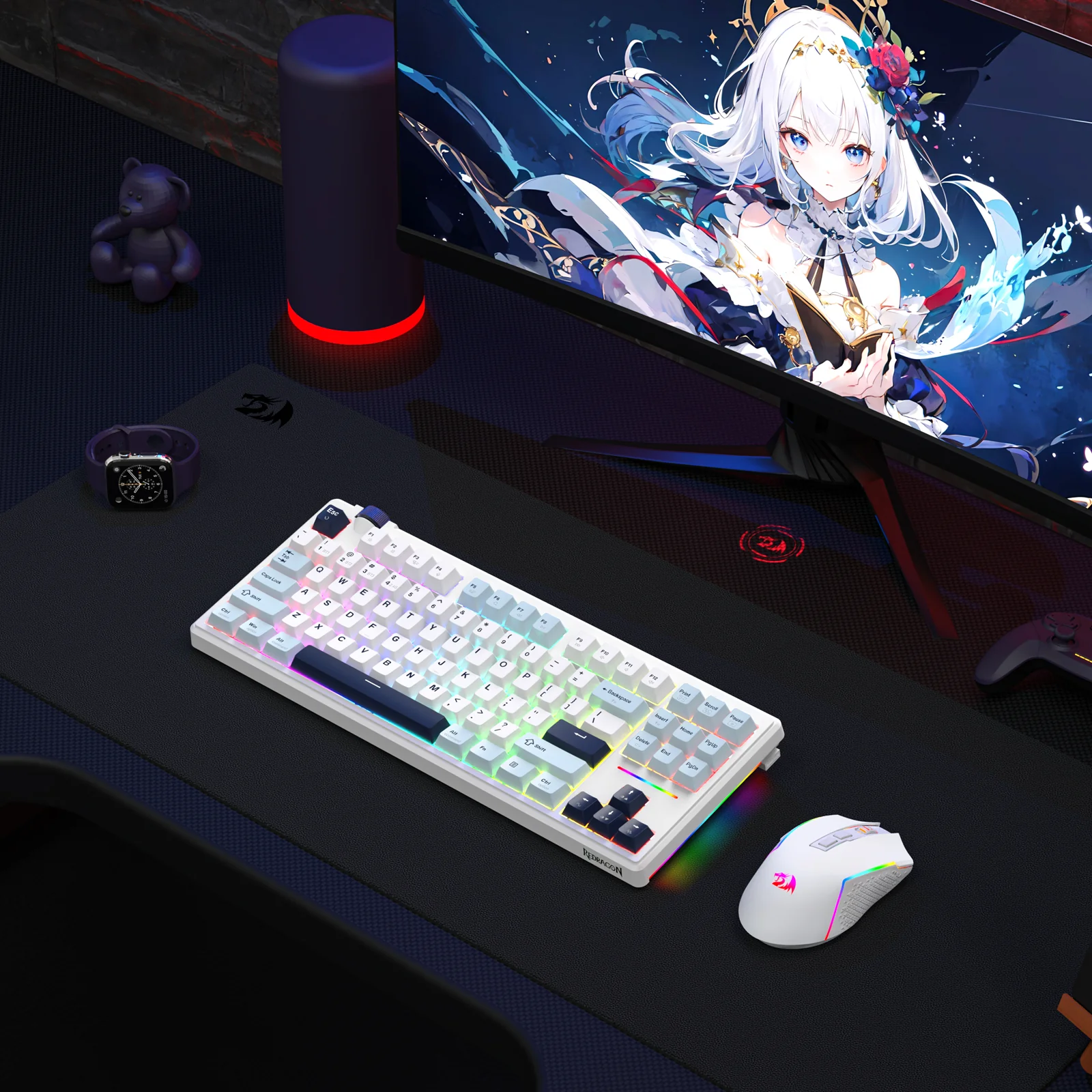 Redragon Cyclone Pro K716 RGB Hot-Swappable Gasket Mounted TKL Horizontal Knob Mechanical Keyboard (RPC Linear Switch) (White/Light Blue/Dark Blue) - Image 3