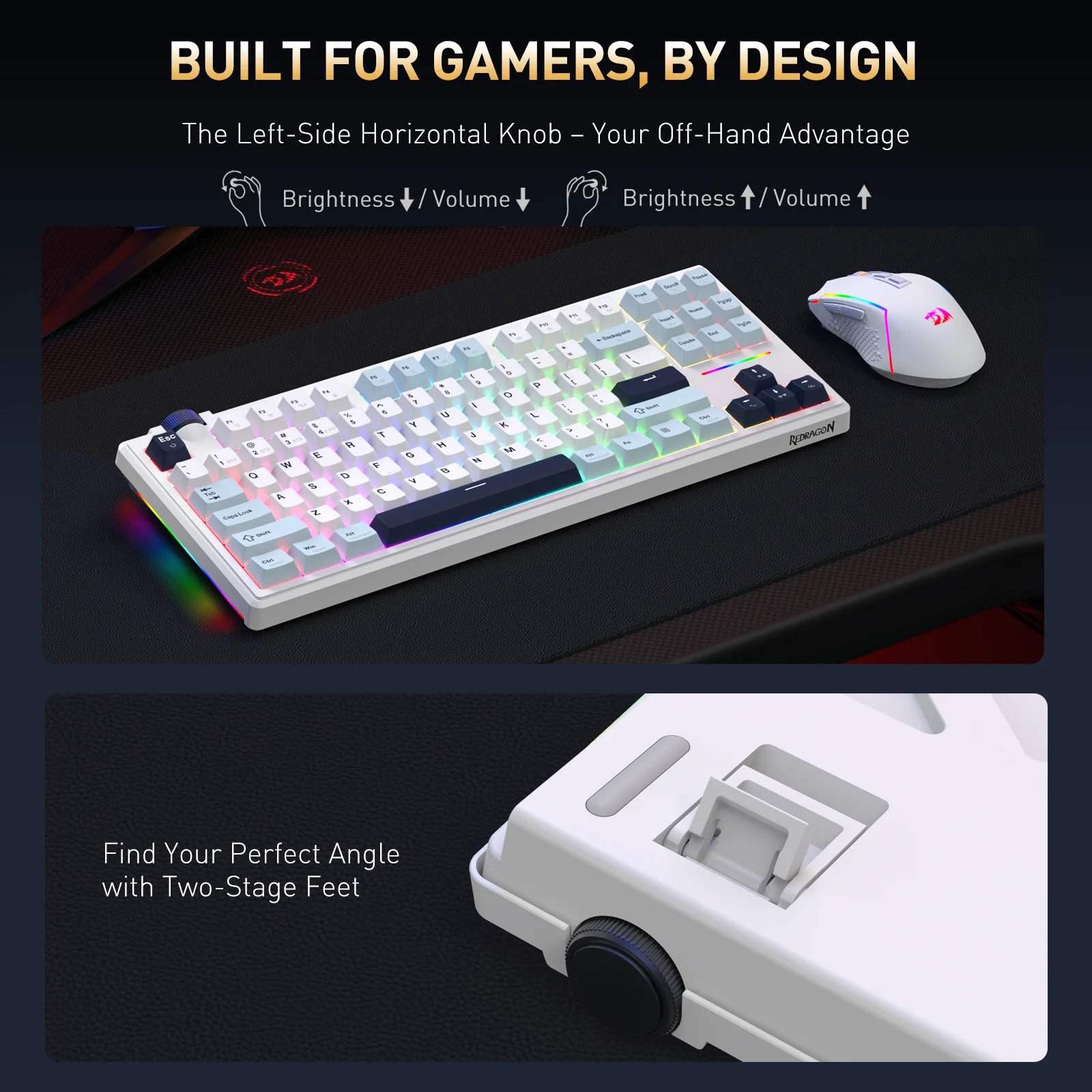 Redragon Cyclone Pro K716 RGB Hot-Swappable Gasket Mounted TKL Horizontal Knob Mechanical Keyboard (RPC Linear Switch) (White/Light Blue/Dark Blue) - Image 6