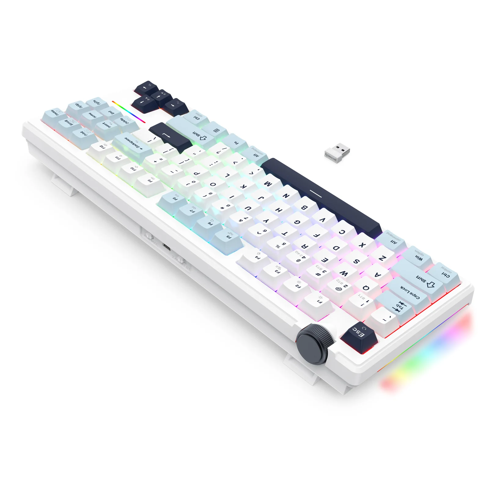 Redragon Cyclone Pro K716 RGB Hot-Swappable Gasket Mounted TKL Horizontal Knob Mechanical Keyboard (RPC Linear Switch) (White/Light Blue/Dark Blue) - Image 9
