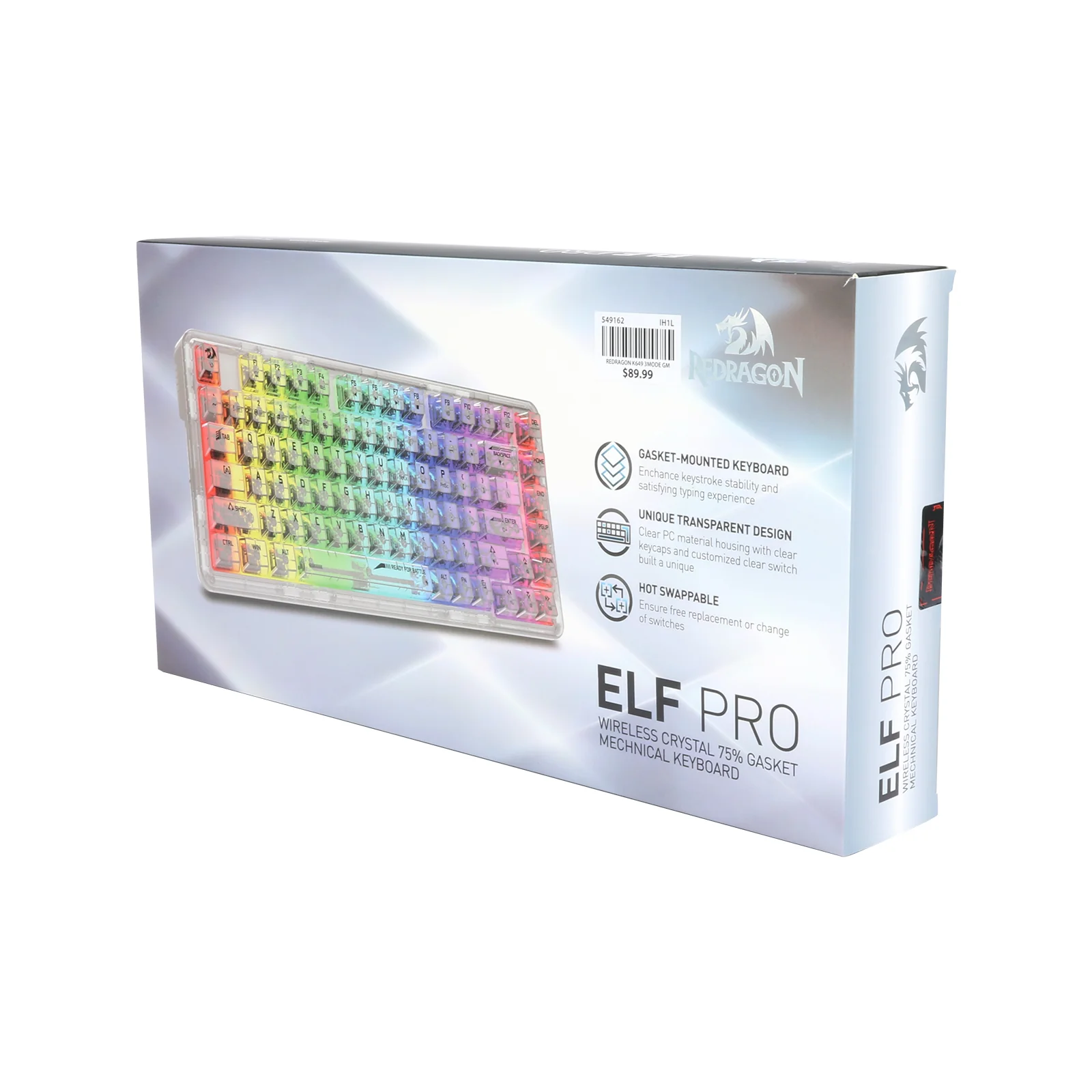 Redragon Elf Pro Wireless Crystal 75% Gasket Hot-Swappable Mechanical Keyboard (Crystal) (K649CT-RGB-Pro) - Image 10