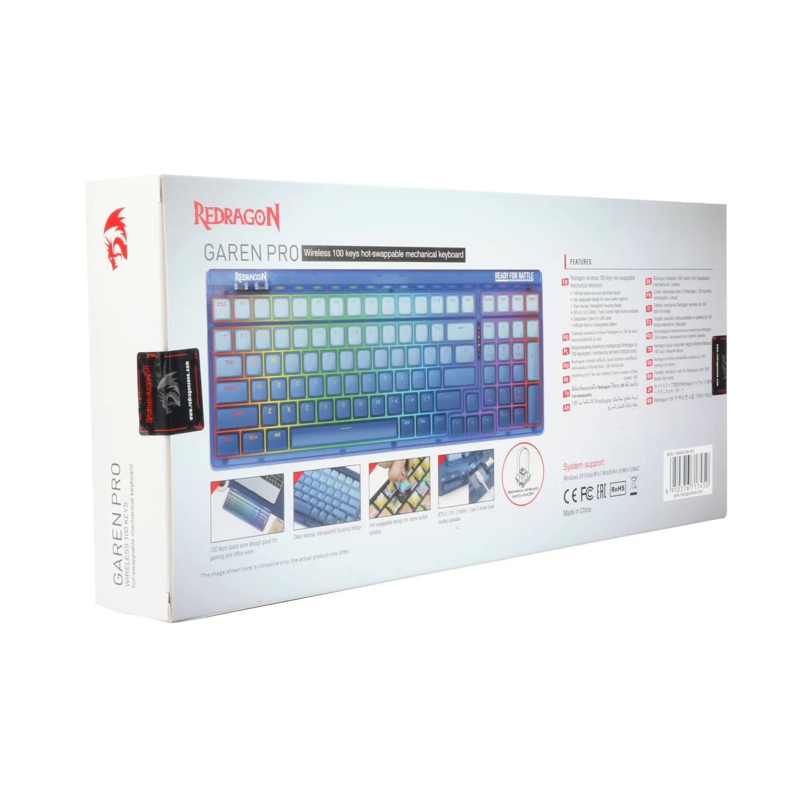 Redragon Garen Pro 100-Keys Hot-Swappable RGB Wireless Mechanical Keyboard (Dust-Proof Purple Switch) White-Blue (K656WB-RGB-PRO) - Image 11