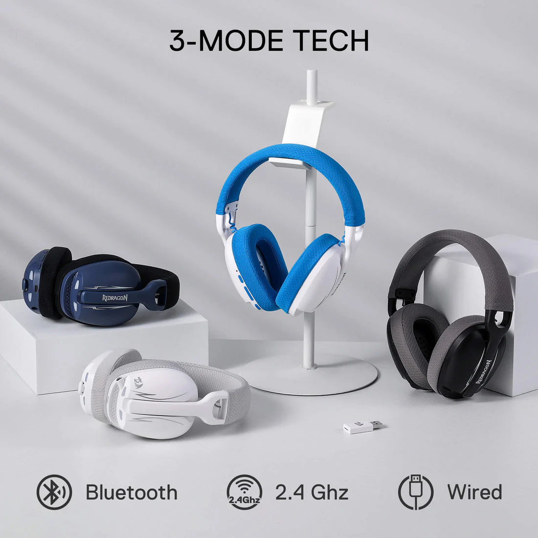 Redragon H878 Skuld Pro Lightweight Wireless Gaming Headset (Black/Blue, Black,Blue, White) - Image 3