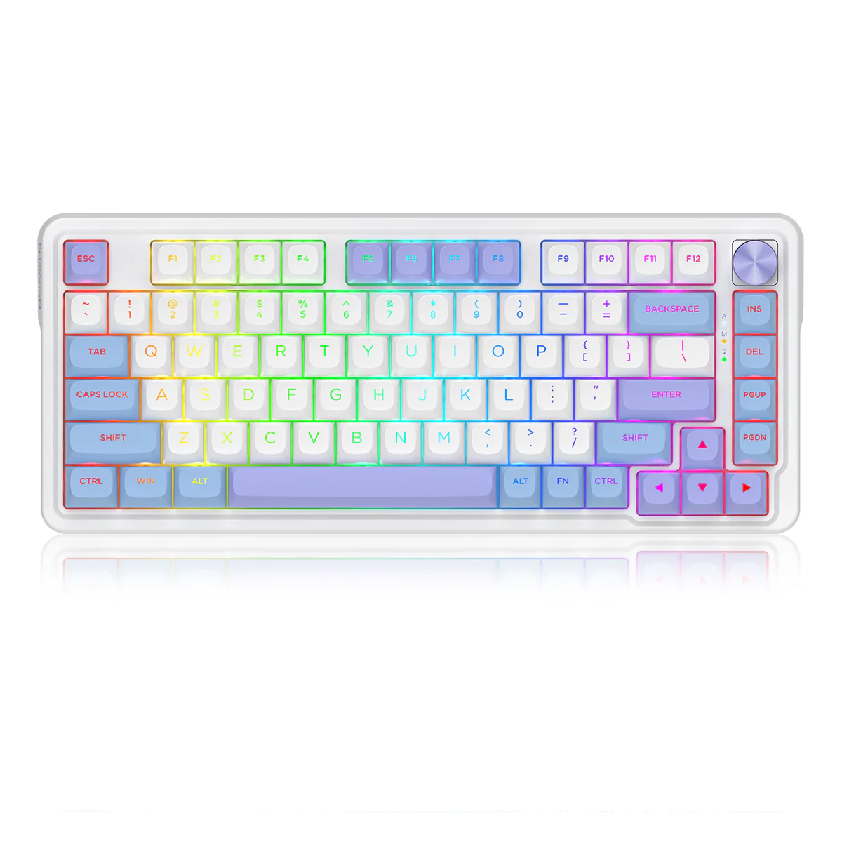 Redragon K673WBP RGB Ucal Max 81-Key 75% Gasket-Mounted Hot-Swappable Wireless Mechanical Keyboard with Knob (Mint Mambo Switch) (Moonrise Violet) - Image 2