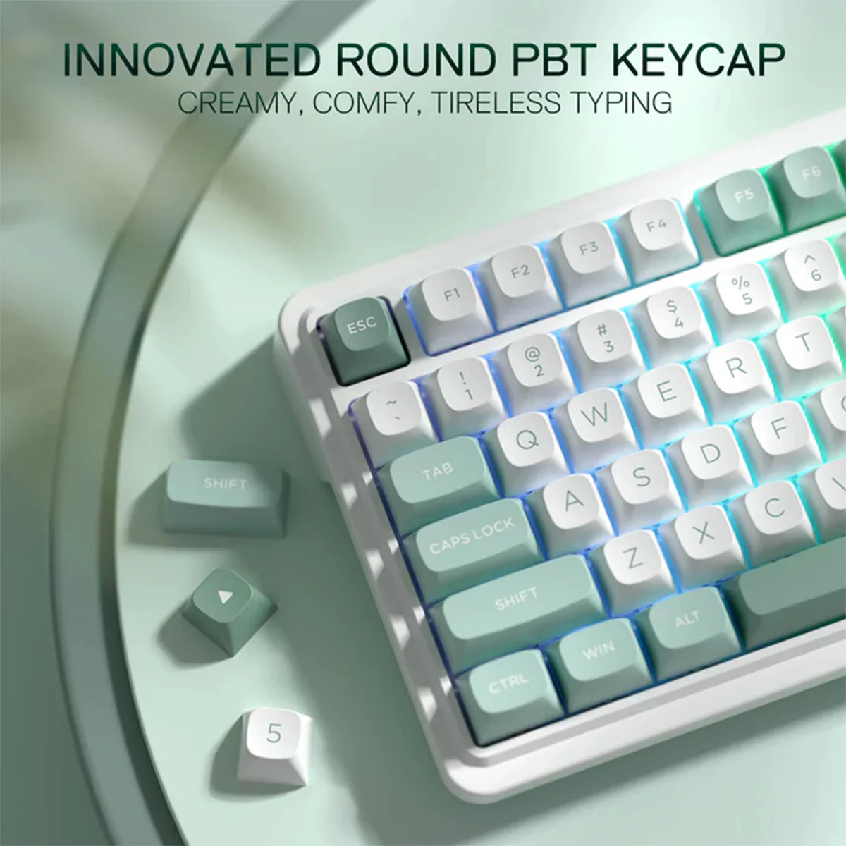 Redragon K719 Galatin Pro RGB Tri-Mode with LCD Screen Gasket Mounted Mechanical Keyboard (Linear Mint Mambo Switch) (White/Green) - Image 12