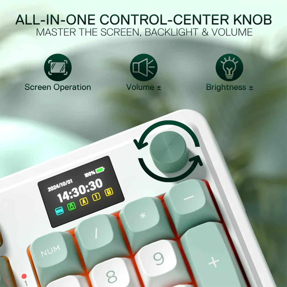 Redragon K719 Galatin Pro RGB Tri-Mode with LCD Screen Gasket Mounted Mechanical Keyboard (Linear Mint Mambo Switch) (White/Green) - Image 14