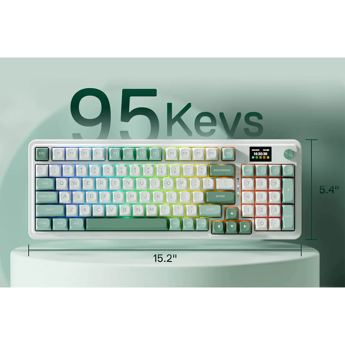Redragon K719 Galatin Pro RGB Tri-Mode with LCD Screen Gasket Mounted Mechanical Keyboard (Linear Mint Mambo Switch) (White/Green) - Image 20