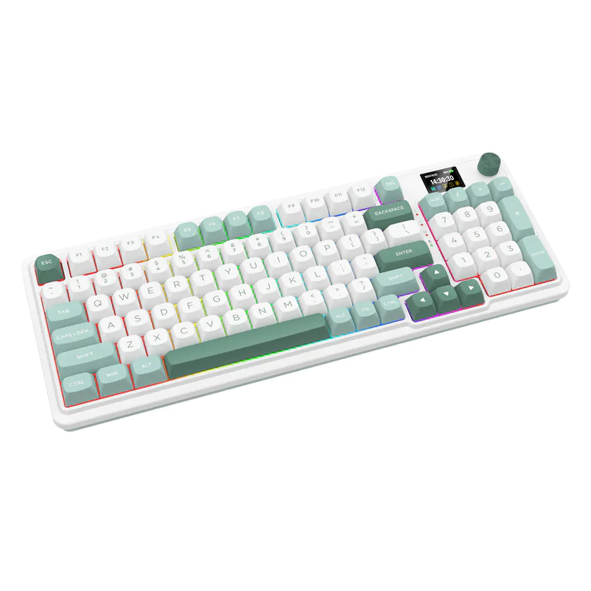 Redragon K719 Galatin Pro RGB Tri-Mode with LCD Screen Gasket Mounted Mechanical Keyboard (Linear Mint Mambo Switch) (White/Green) - Image 4