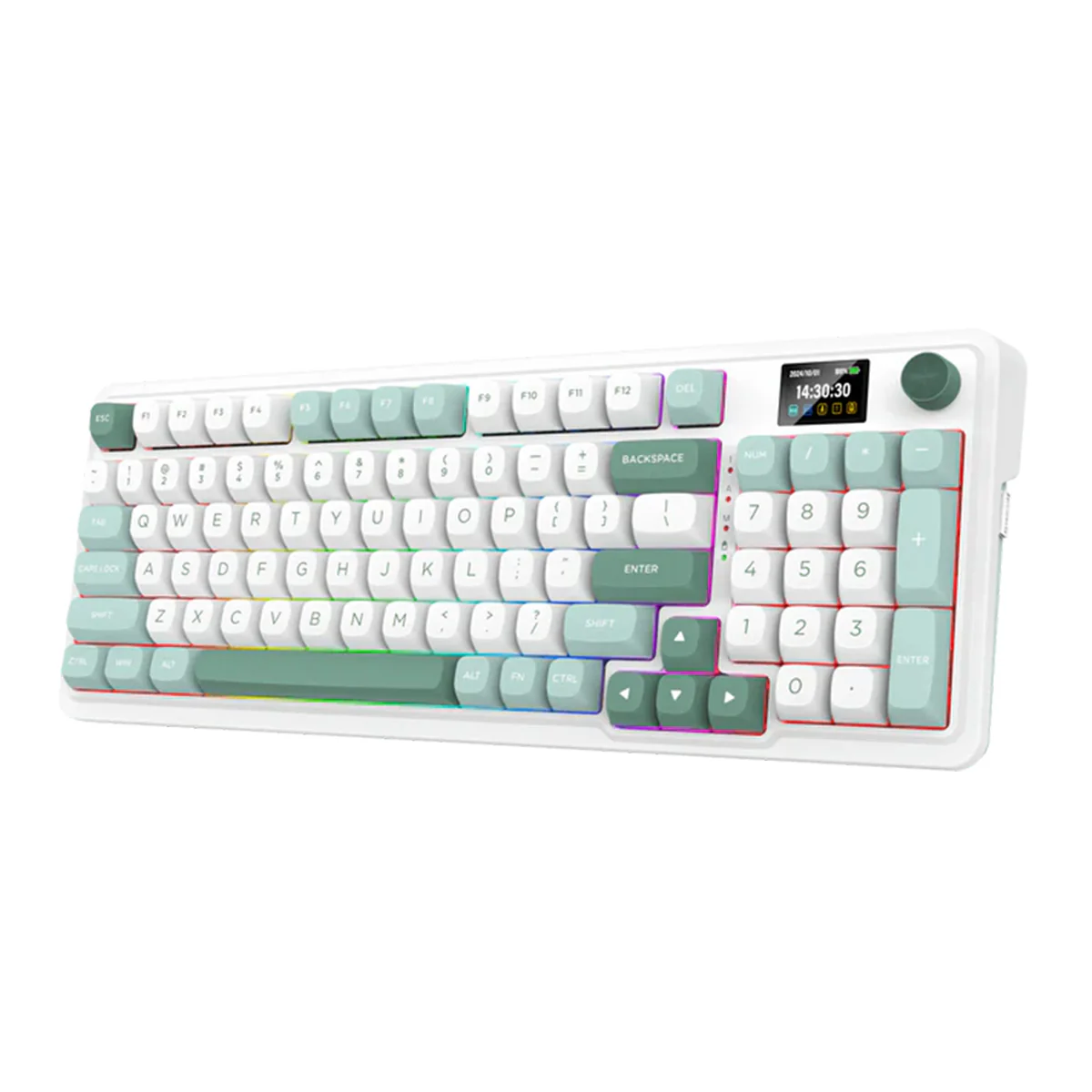 Redragon K719 Galatin Pro RGB Tri-Mode with LCD Screen Gasket Mounted Mechanical Keyboard (Linear Mint Mambo Switch) (White/Green) - Image 5