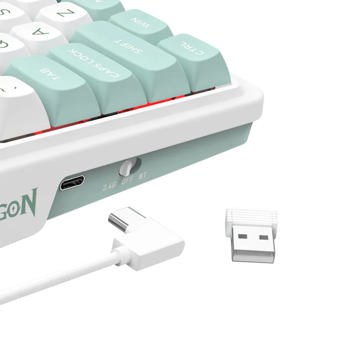 Redragon K719 Galatin Pro RGB Tri-Mode with LCD Screen Gasket Mounted Mechanical Keyboard (Linear Mint Mambo Switch) (White/Green) - Image 8