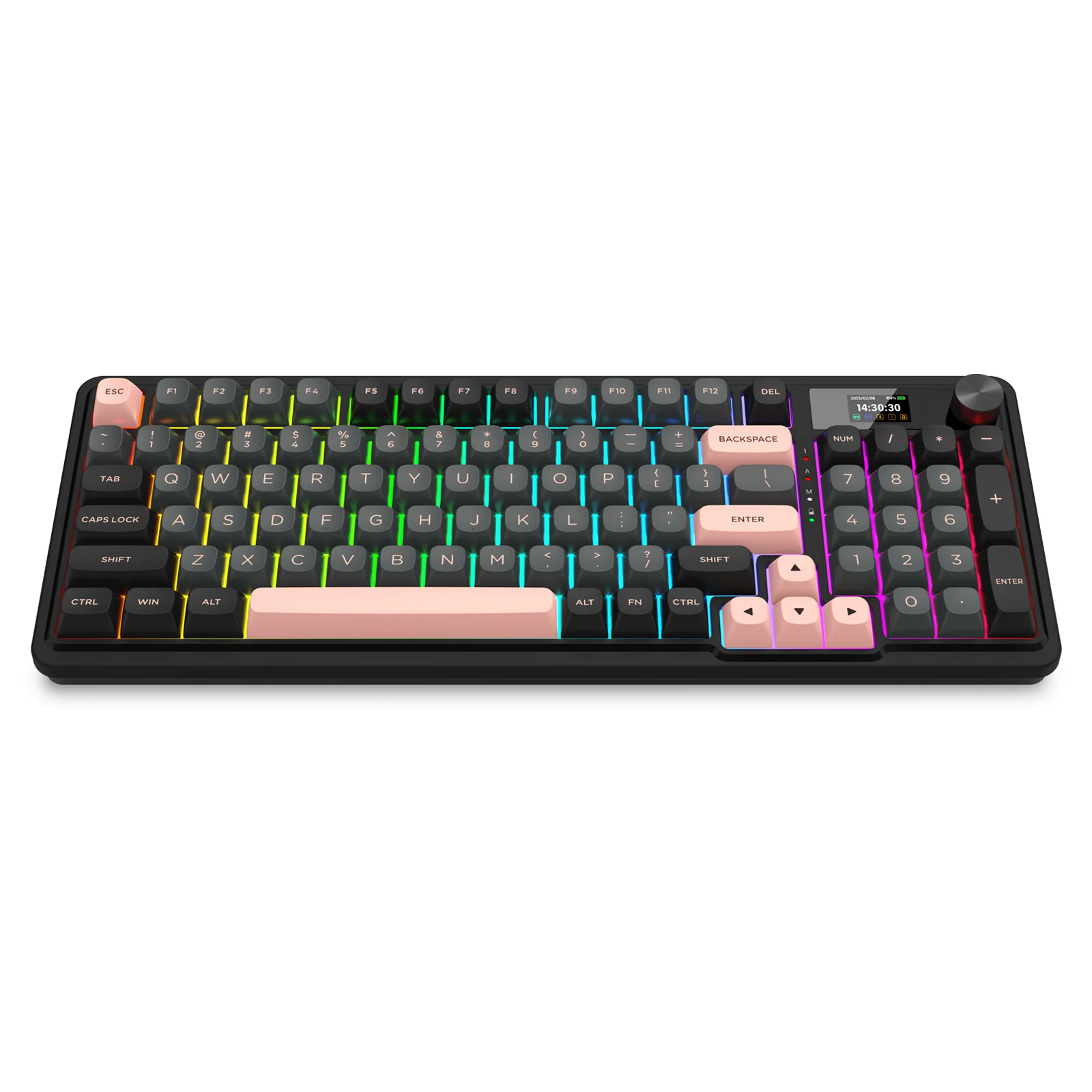 Redragon K719GBP Galatin Pro RGB Tri-Mode with LCD Screen Gasket Mounted Mechanical Keyboard (Manbo L Linear Switch) (Grey/Black/Pink) - Image 4