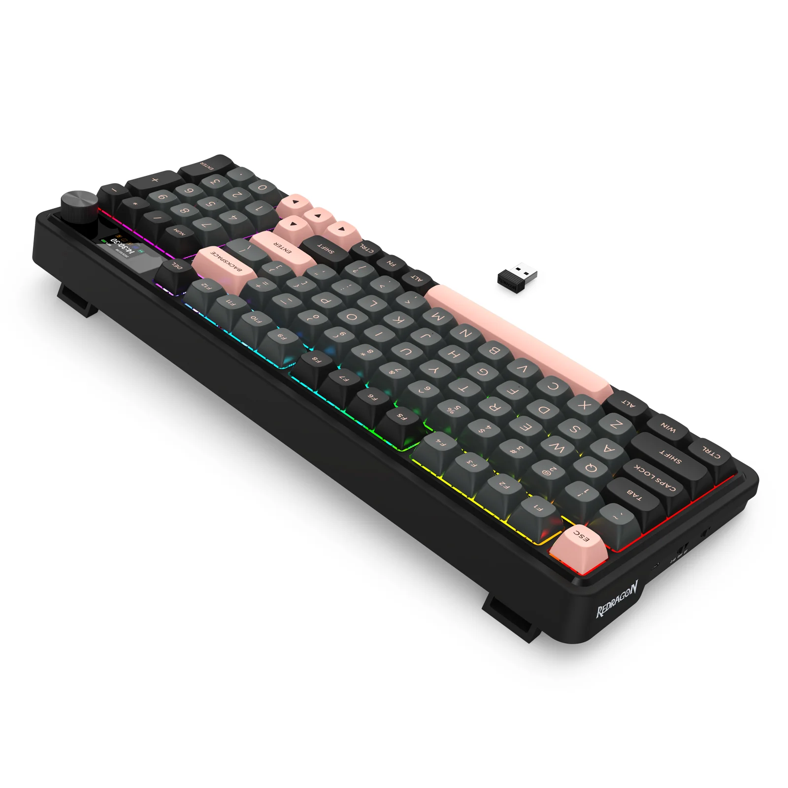 Redragon K719GBP Galatin Pro RGB Tri-Mode with LCD Screen Gasket Mounted Mechanical Keyboard (Manbo L Linear Switch) (Grey/Black/Pink) - Image 5