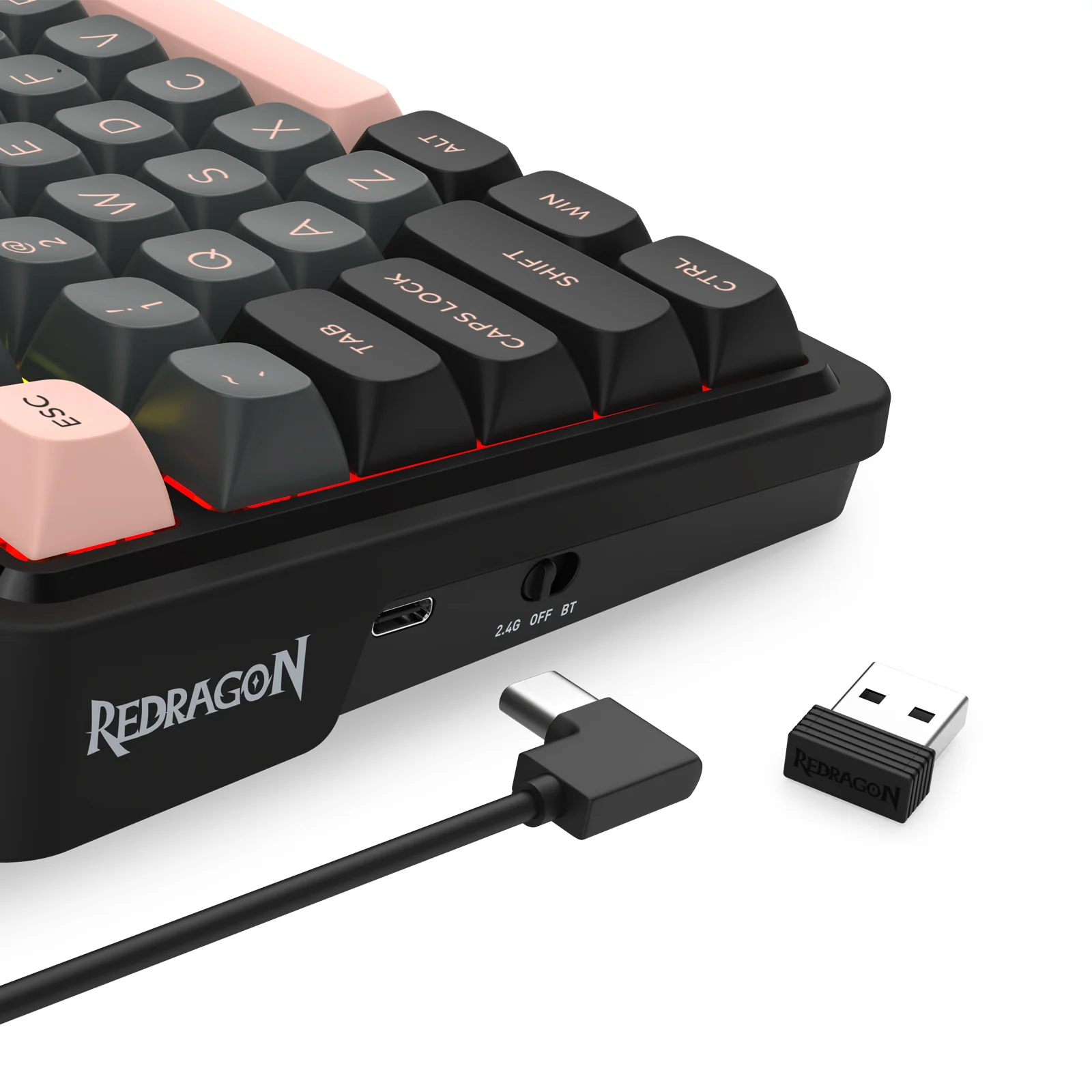 Redragon K719GBP Galatin Pro RGB Tri-Mode with LCD Screen Gasket Mounted Mechanical Keyboard (Manbo L Linear Switch) (Grey/Black/Pink) - Image 6