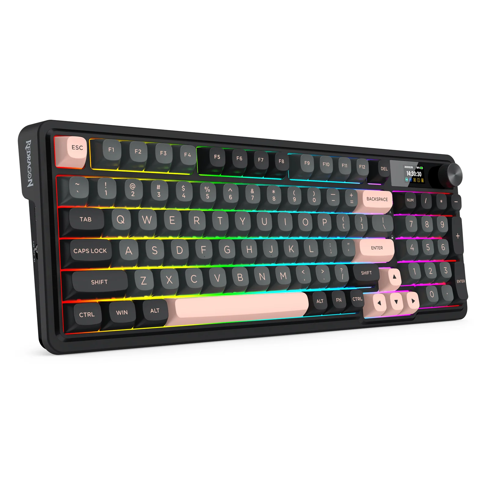 Redragon K719GBP Galatin Pro RGB Tri-Mode with LCD Screen Gasket Mounted Mechanical Keyboard (Manbo L Linear Switch) (Grey/Black/Pink) - Image 8