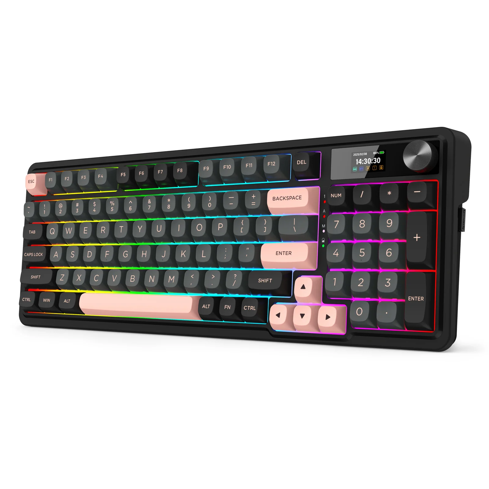 Redragon K719GBP Galatin Pro RGB Tri-Mode with LCD Screen Gasket Mounted Mechanical Keyboard (Manbo L Linear Switch) (Grey/Black/Pink) - Image 9