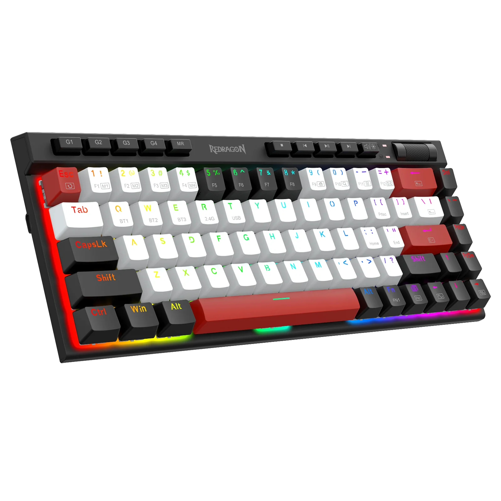 Redragon Magic-Wand Mini Pro RGB Hot-Swappable Wired/Wireless Mechanical Gaming Keyboard (White-Black-Red) (Dust-Proof Red Switch) (K635WBR-RGB-Pro) - Image 6