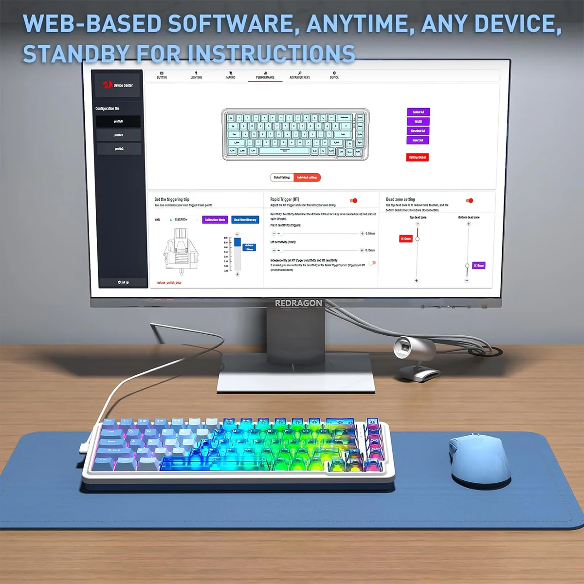 Redragon Nova Magnetic K709 RGB Hot-Swappable Wired 65% Keyboard with Rapid Trigger (UltraMag Magnetic Linear Switch) (White/Blue/Transparent) - Image 6