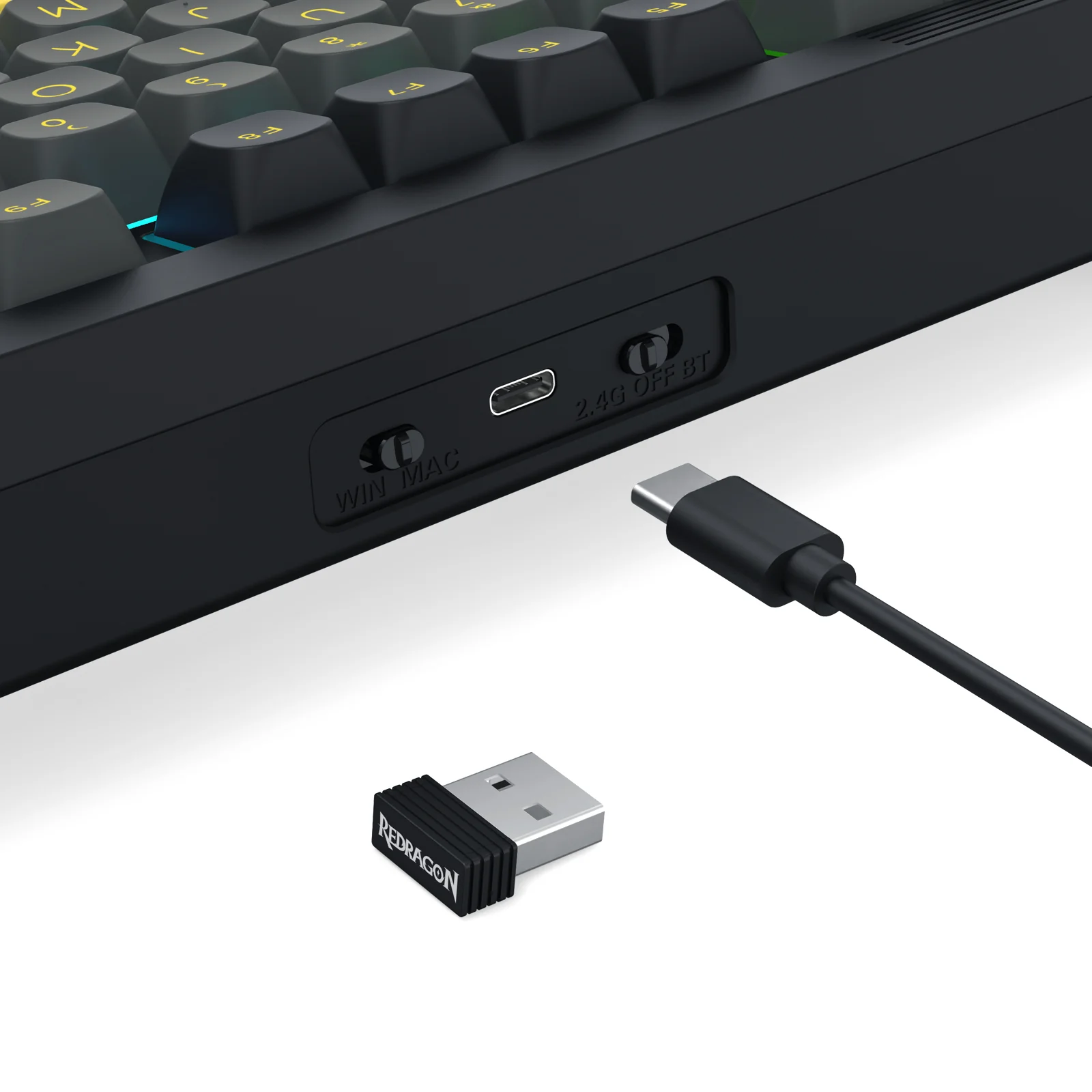 Redragon OTIIM Pro 3-Modes Connectivity 87 Keys Gasket Mechanical Keyboard (Black/Grey/Yellow) (K729BCY-RGB-PRO) - Image 6