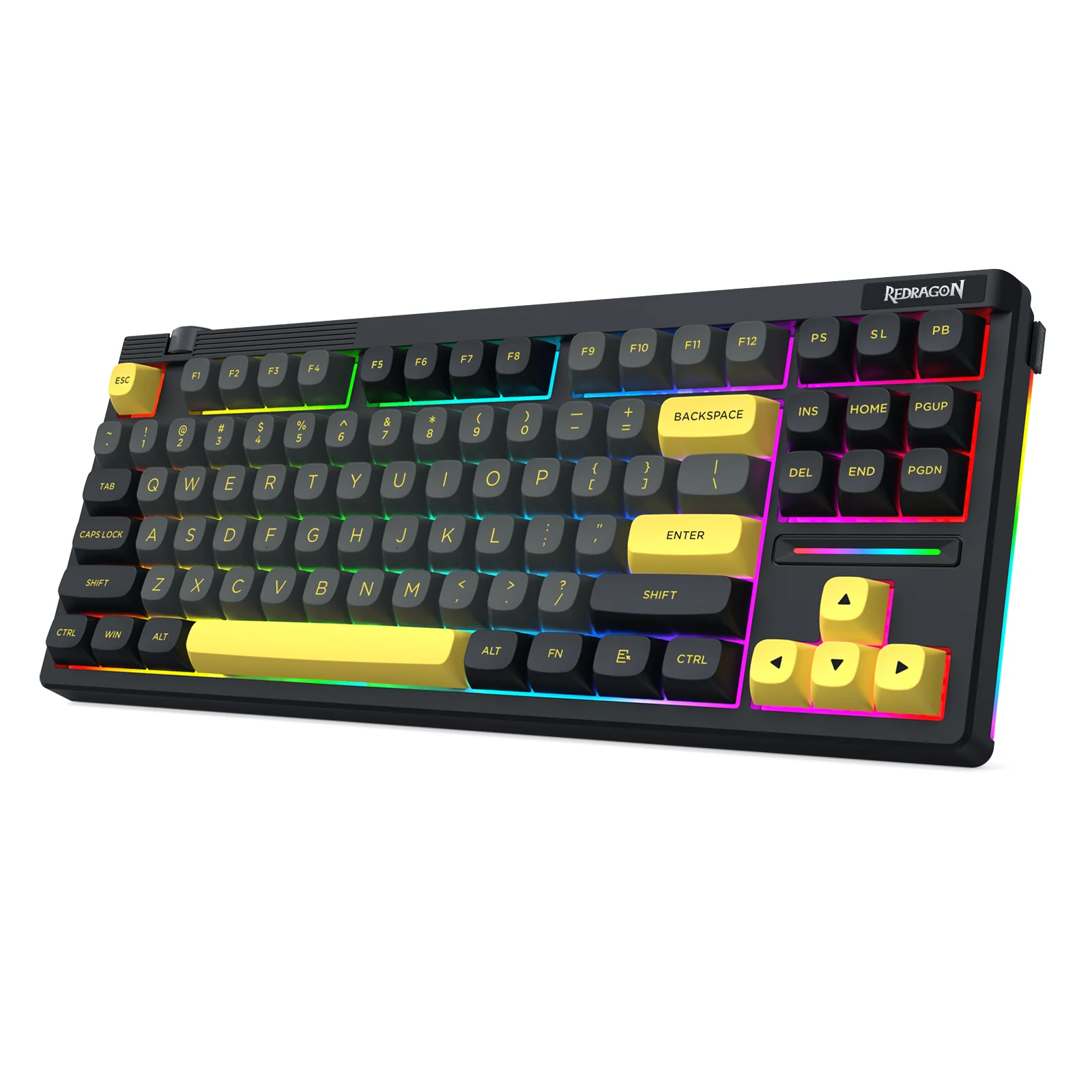 Redragon OTIIM Pro 3-Modes Connectivity 87 Keys Gasket Mechanical Keyboard (Black/Grey/Yellow) (K729BCY-RGB-PRO) - Image 9