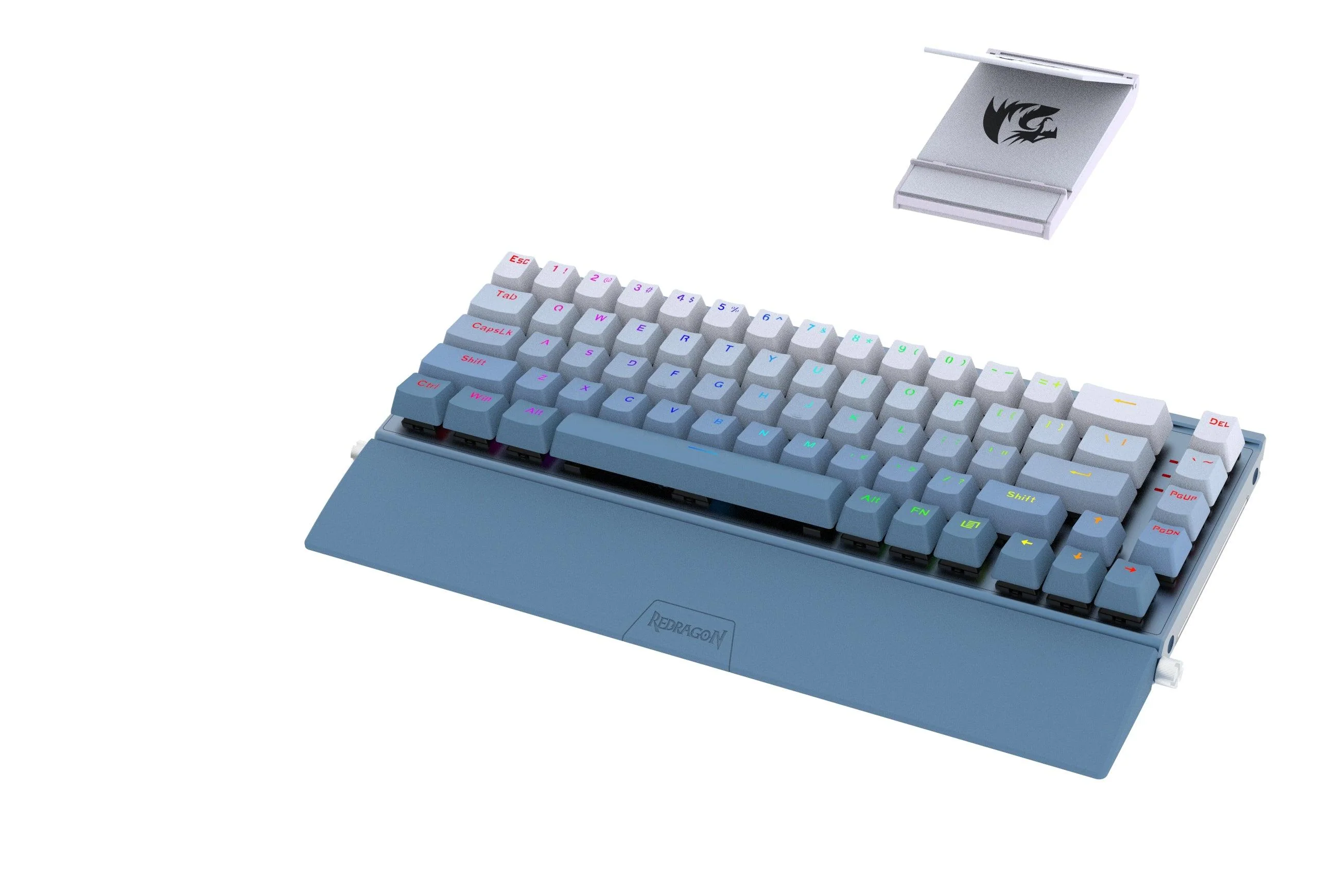 Redragon Shaco 60% Aluminum RGB Mechanical Keyboard With Tablet/Cellphone Stand & Palm Rest (Dust-Proof Outemu Red Switch) (Blue White) (K641B-BW-RGB) - Image 2