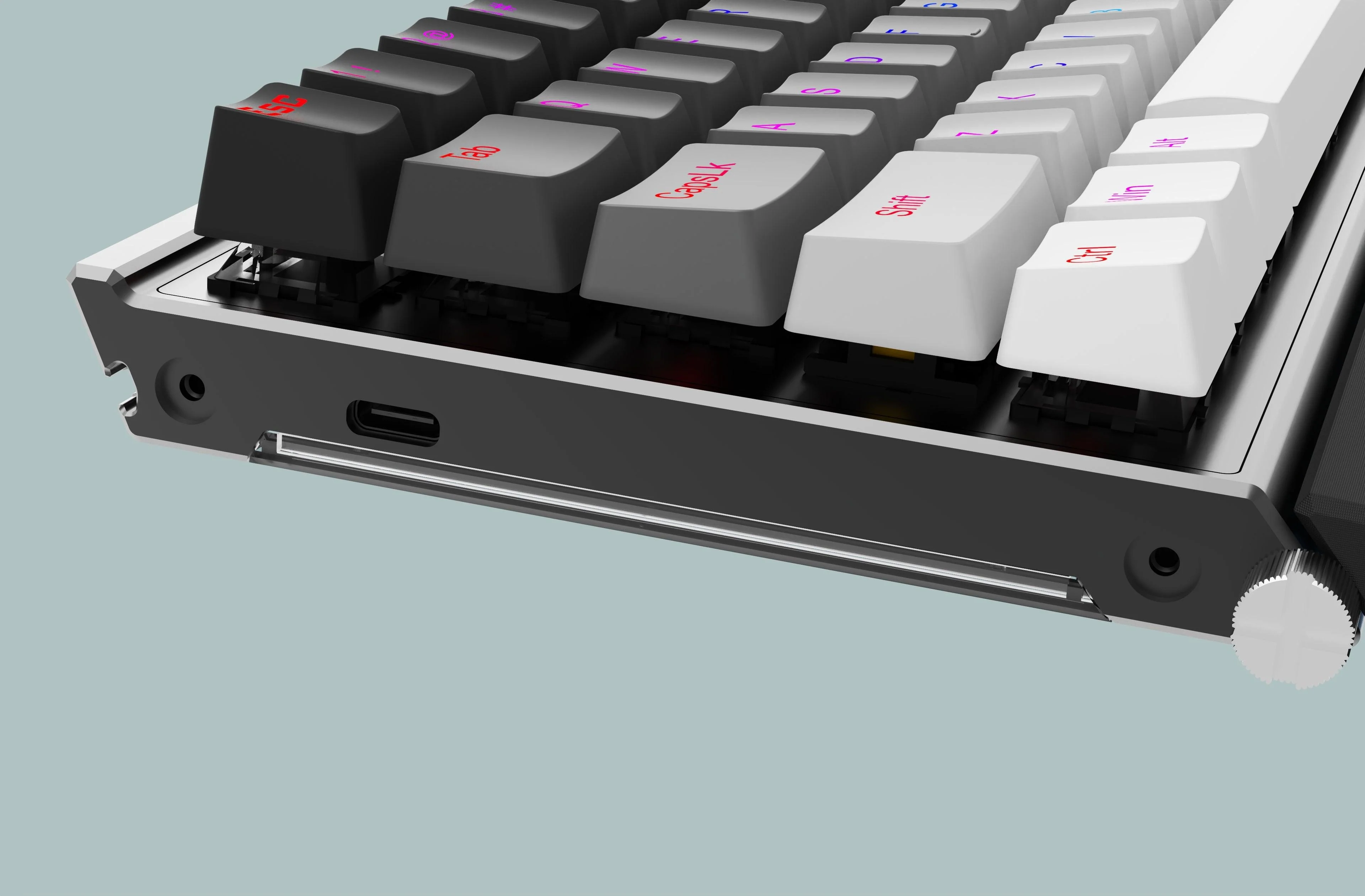 Redragon Shaco 60% Aluminum RGB Mechanical Keyboard With Tablet/Cellphone Stand & Palm Rest (Dust-Proof Outemu Red Switch) (Grey White) (K641G-GW-RGB) - Image 5