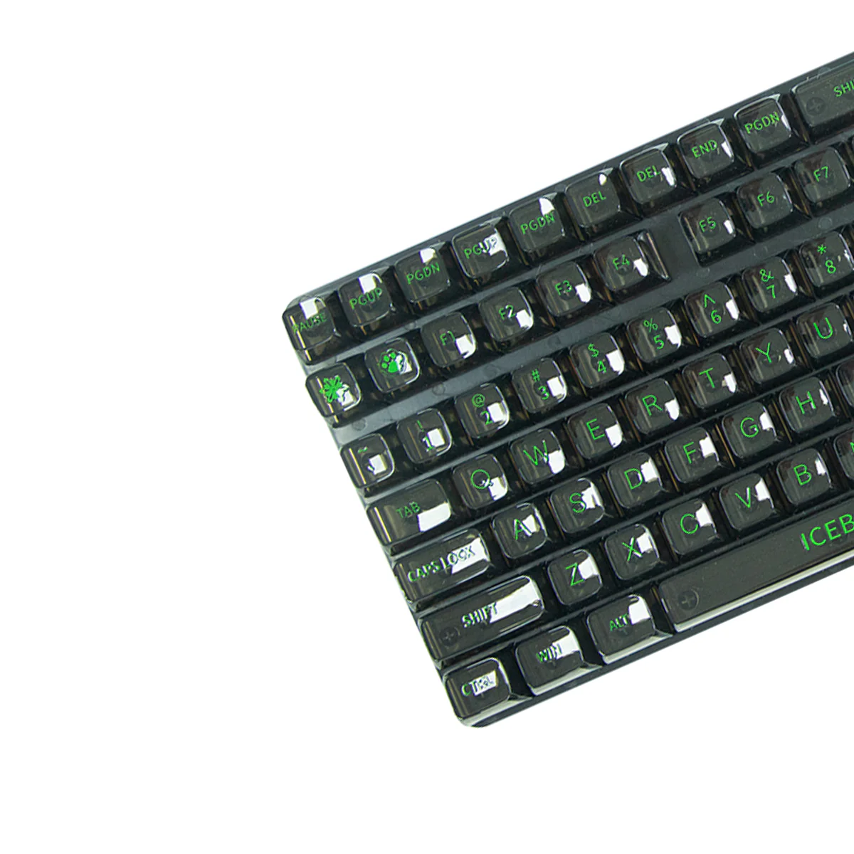 Royal Kludge CBSA-12 132 Keys Plastic Transparent Profile Keycaps Fullset - Green Letter (Transparent Black) - Image 5
