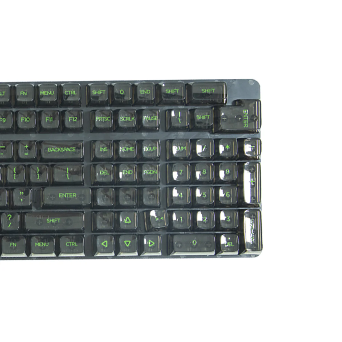 Royal Kludge CBSA-14 132 Keys Standard Transparent Profile Keycaps Fullset - Green Letter (Black) - Image 4