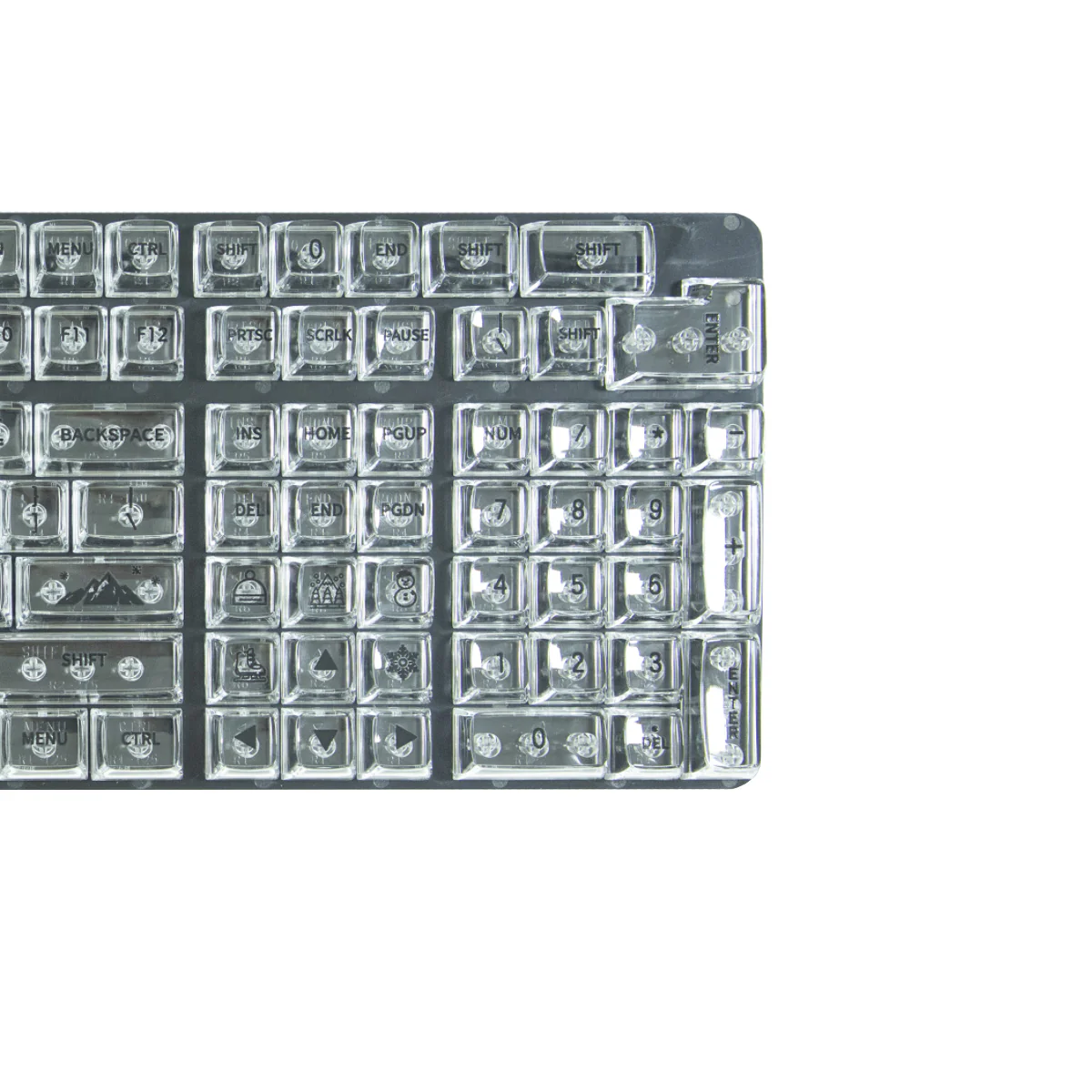 Royal Kludge CBSA-8 132 Keys Plastic Transparent Profile Keycaps Fullset - Black Letter (White) - Image 5