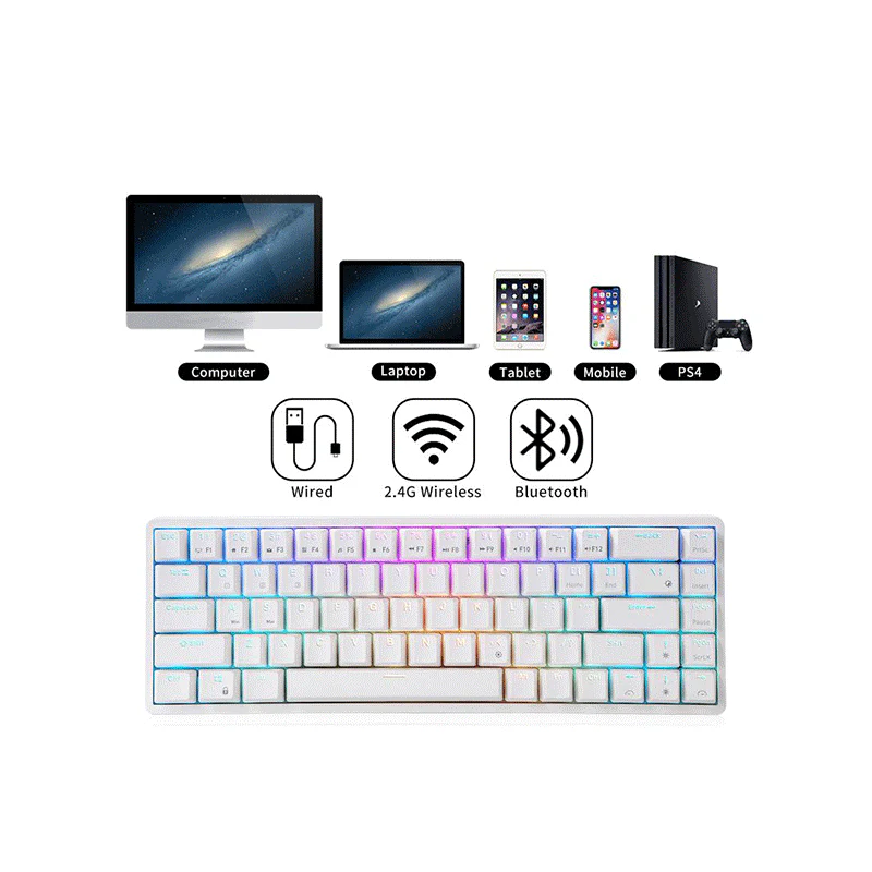 Royal Kludge G68Pro Tri-Mode RGB 68 Keys Hot Swappable Mechanical Keyboard White (Gateron Red Switch) - Image 3