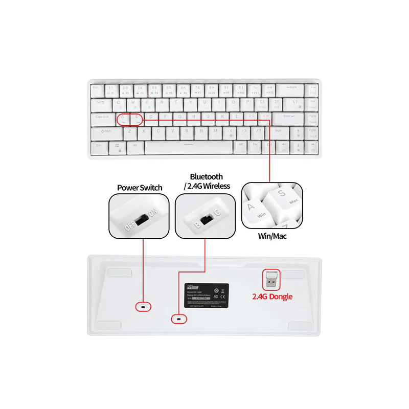 Royal Kludge G68Pro Tri-Mode RGB 68 Keys Hot Swappable Mechanical Keyboard White (Gateron Red Switch) - Image 4