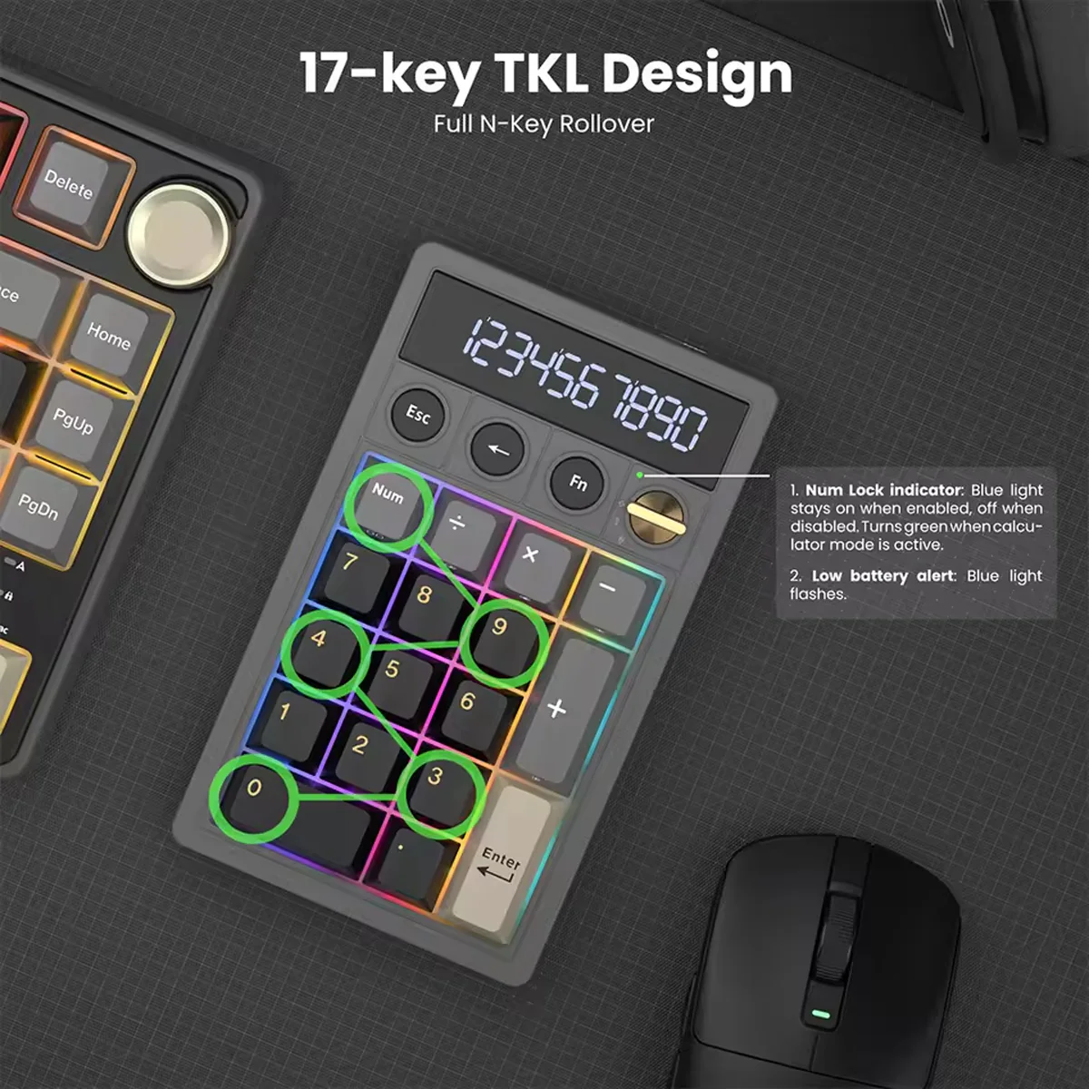 Royal Kludge M20 Tri-Mode RGB 2-in-1 Numeric KeyPad & Calculator Phantom (Cream Switch, Violet Switch) - Image 3