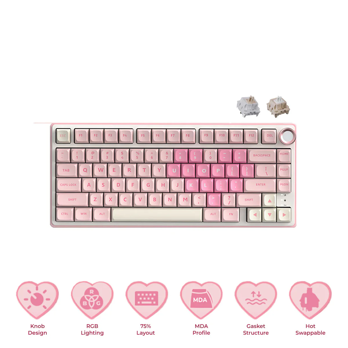 Royal Kludge R75 QMK Single-Mode RGB 81 Keys Hot-Swappable Mechanical Keyboard Pink Melody (Cream, Beige Switch)