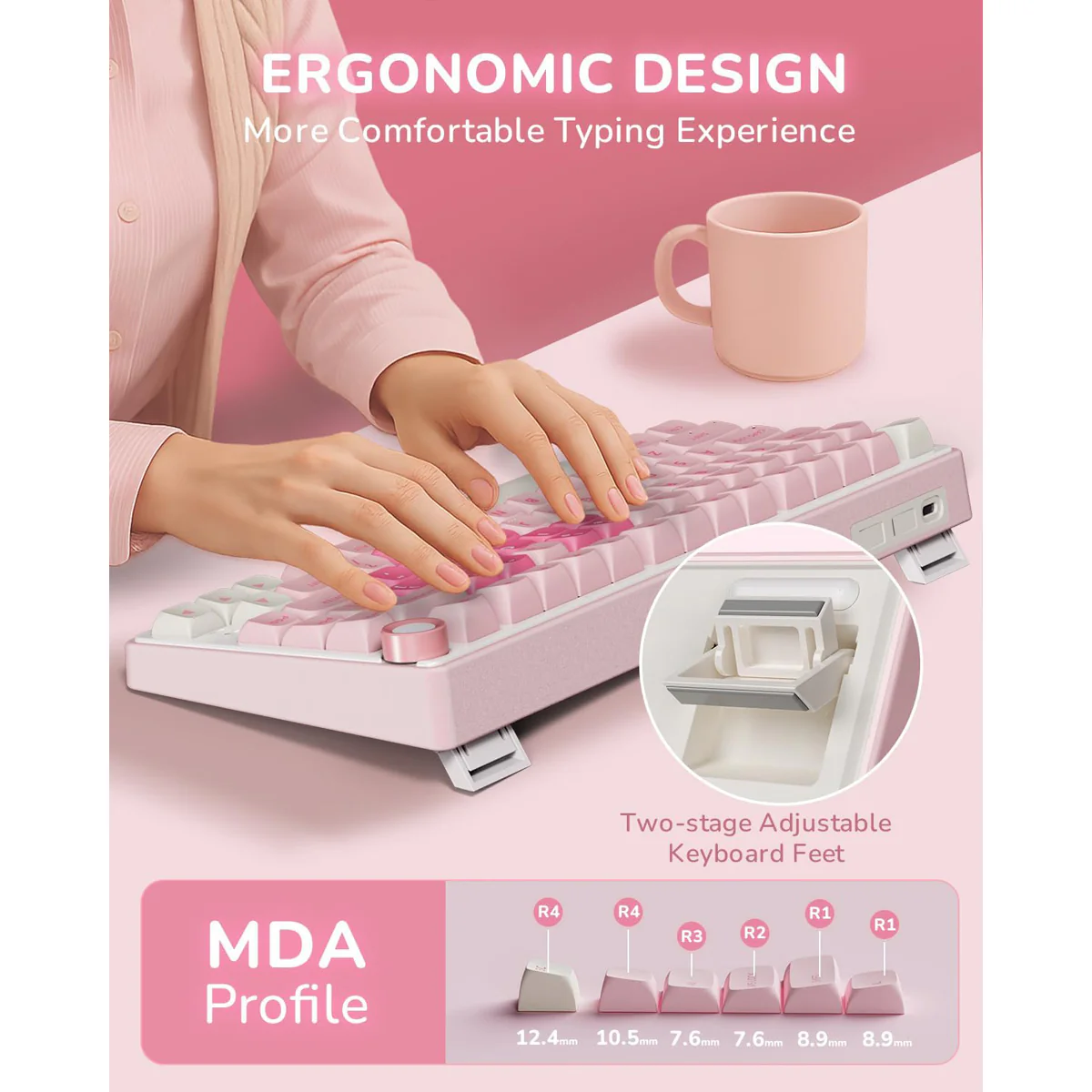 Royal Kludge R75 QMK Single-Mode RGB 81 Keys Hot-Swappable Mechanical Keyboard Pink Melody (Cream, Beige Switch) - Image 12