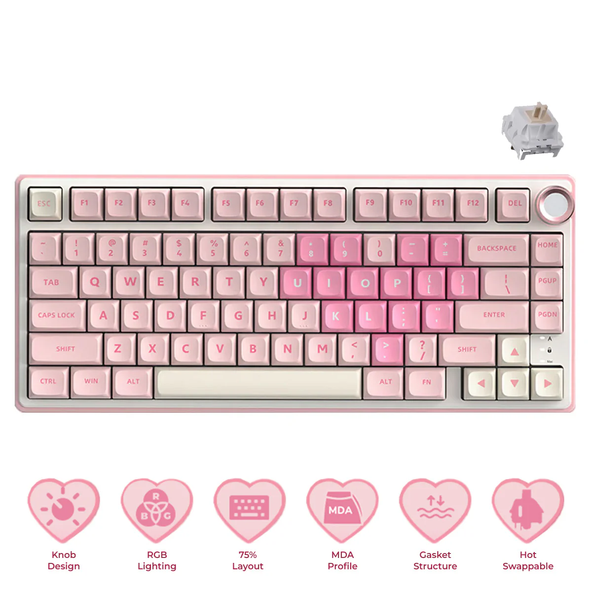 Royal Kludge R75 QMK Single-Mode RGB 81 Keys Hot-Swappable Mechanical Keyboard Pink Melody (Cream, Beige Switch) - Image 13
