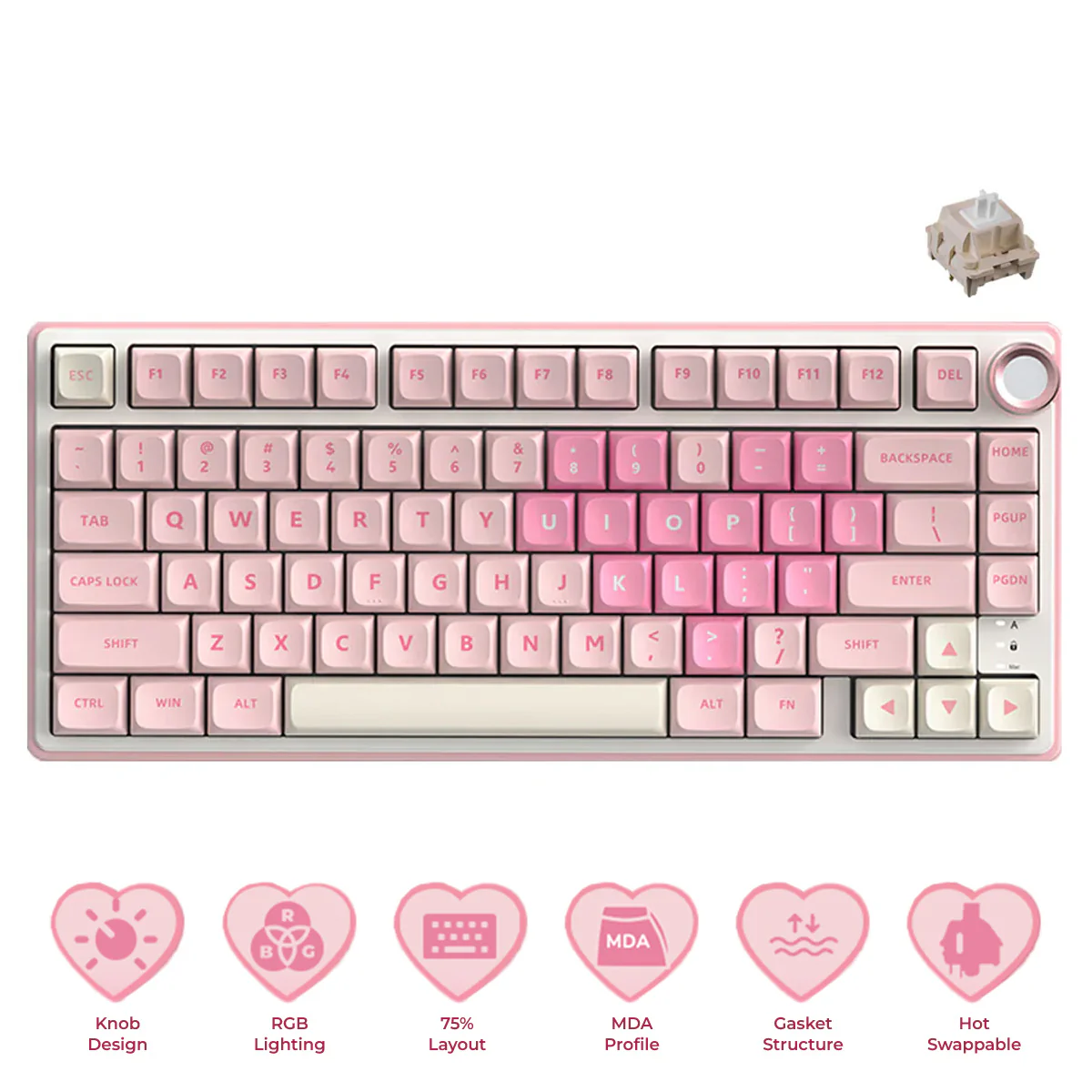 Royal Kludge R75 QMK Single-Mode RGB 81 Keys Hot-Swappable Mechanical Keyboard Pink Melody (Cream, Beige Switch) - Image 14