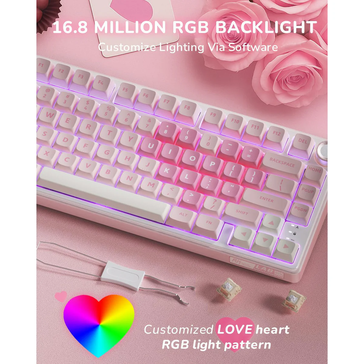 Royal Kludge R75 QMK Single-Mode RGB 81 Keys Hot-Swappable Mechanical Keyboard Pink Melody (Cream, Beige Switch) - Image 7