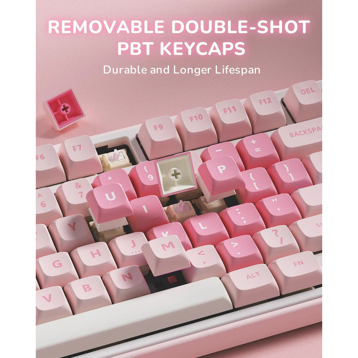 Royal Kludge R75 QMK Single-Mode RGB 81 Keys Hot-Swappable Mechanical Keyboard Pink Melody (Cream, Beige Switch) - Image 9