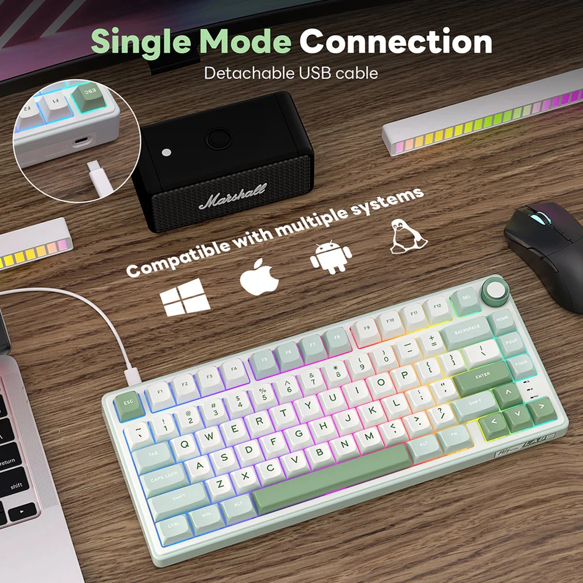 Royal Kludge R75 QMK Single-Mode RGB 81 Keys Hot-Swappable Mechanical Keyboard Sky Cyan (Blue Switch, Brown Switch, K Silver Switch) - Image 12