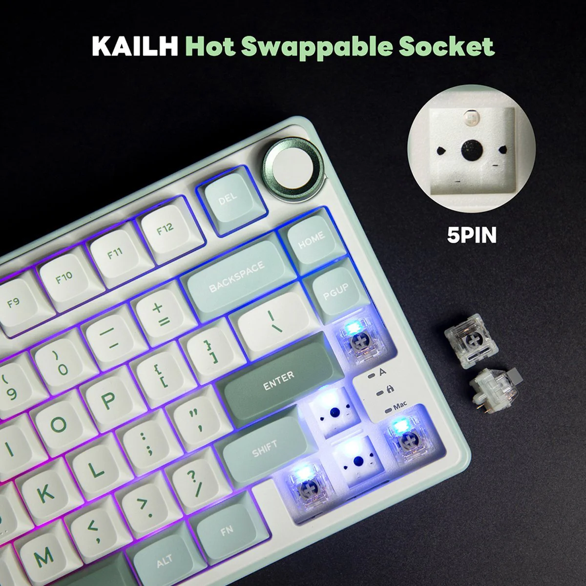 Royal Kludge R75 QMK Single-Mode RGB 81 Keys Hot-Swappable Mechanical Keyboard Sky Cyan (Blue Switch, Brown Switch, K Silver Switch) - Image 13