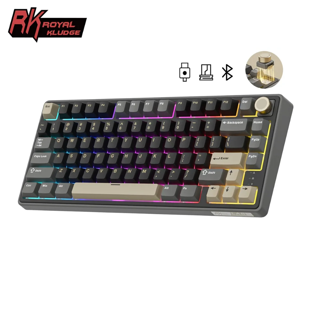 Royal Kludge R75Pro QMK Tri-Mode RGB 80 Keys Hot-Swappable Mechanical Keyboard Phantom (Cream Switch) - Image 2